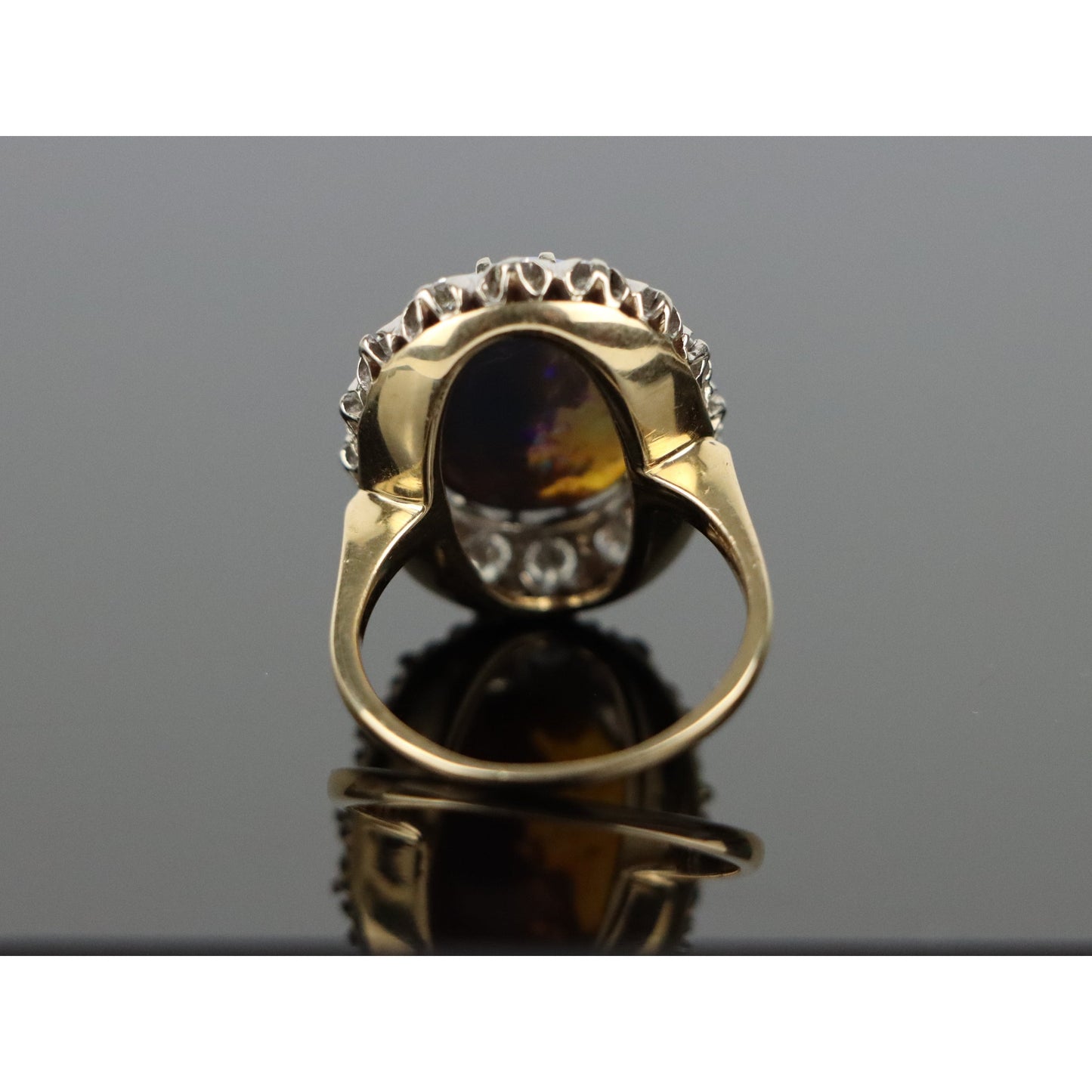 Mid Century 5.88 Carat Black Opal and Diamond Ring