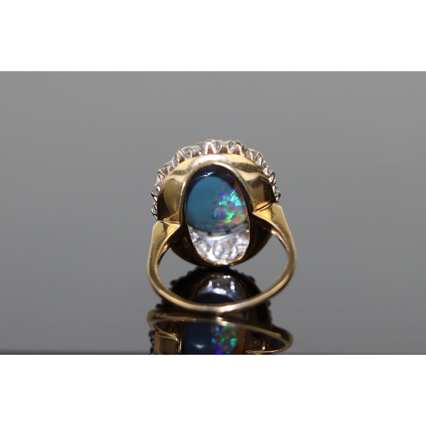 Mid Century 5.88 Carat Black Opal and Diamond Ring