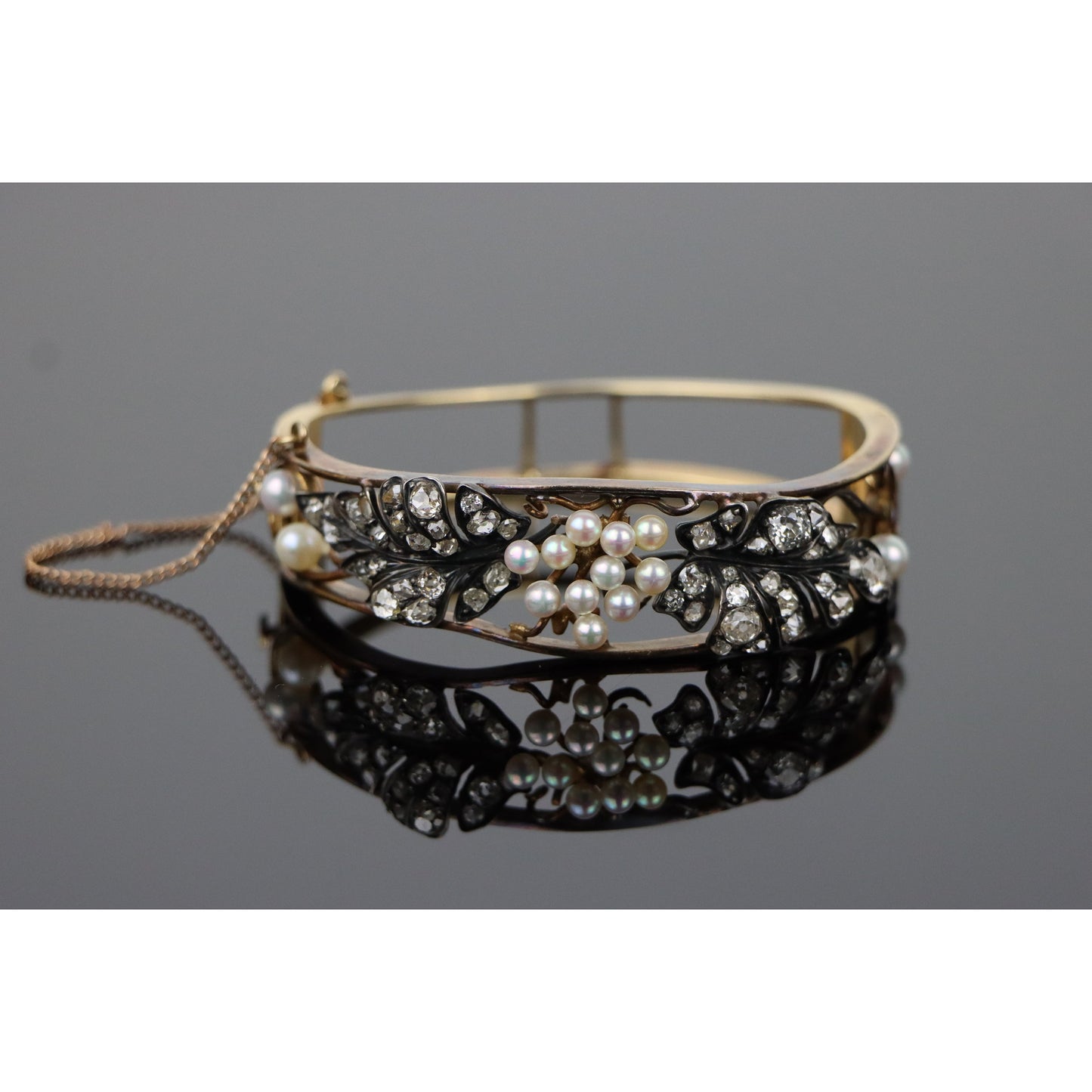 Victorian Diamond & Pearl Cuff Bracelet