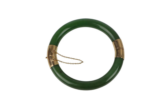 Vintage 14K Gold & Spinach Jade Bangle