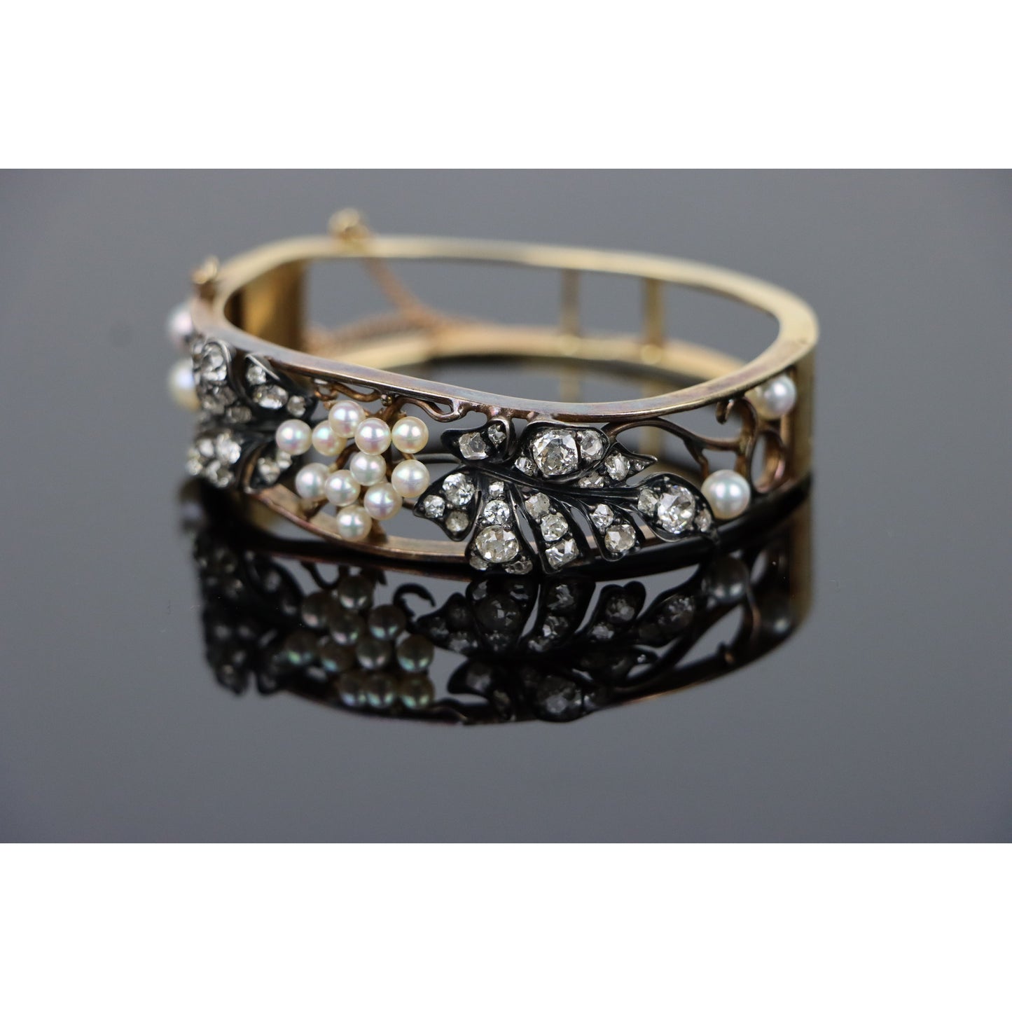 Victorian Diamond & Pearl Cuff Bracelet