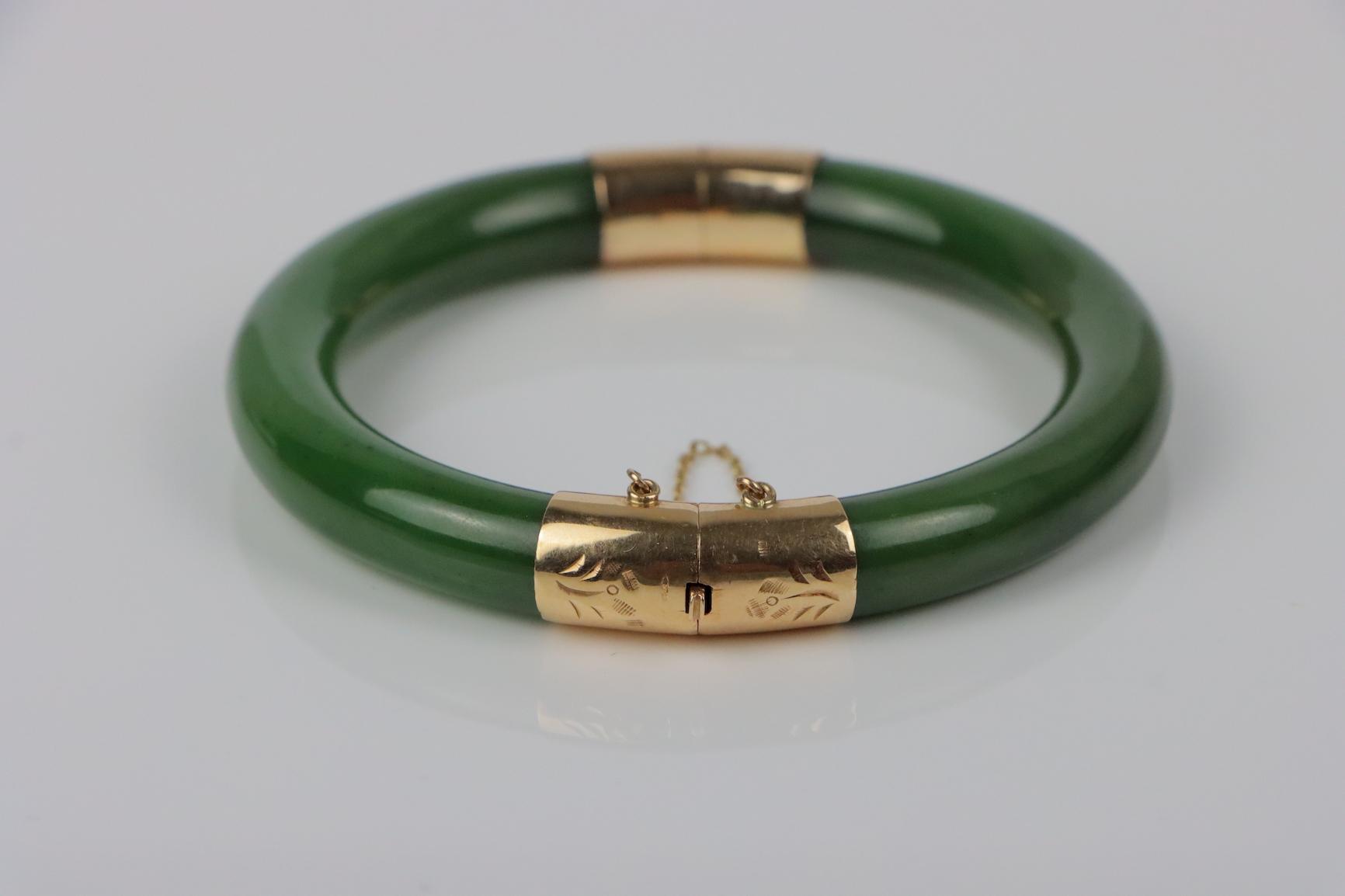 Vintage 14K Gold & Spinach Jade Bangle