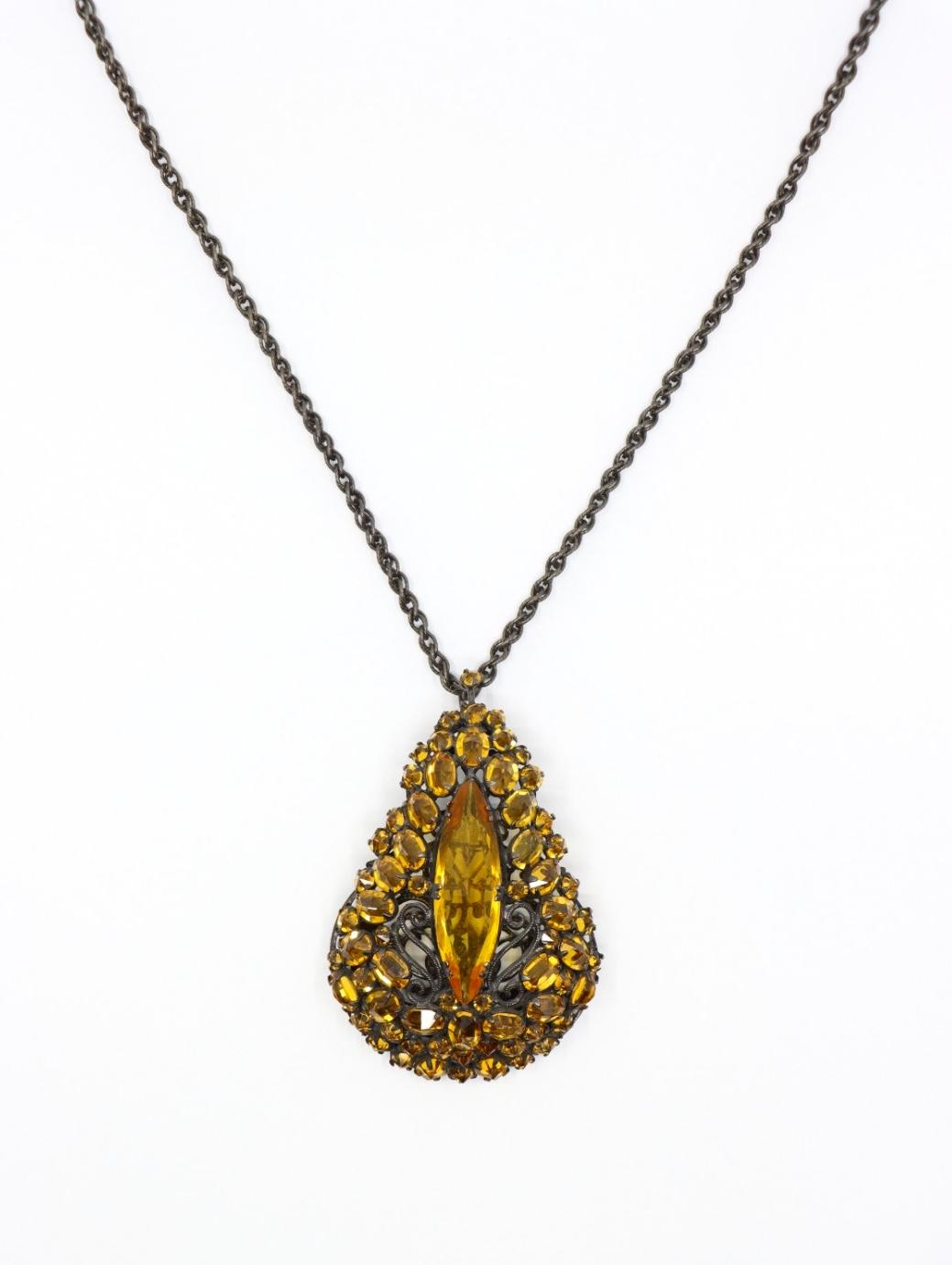 Rare Schreiner Yellow Crystal Pendant Necklace