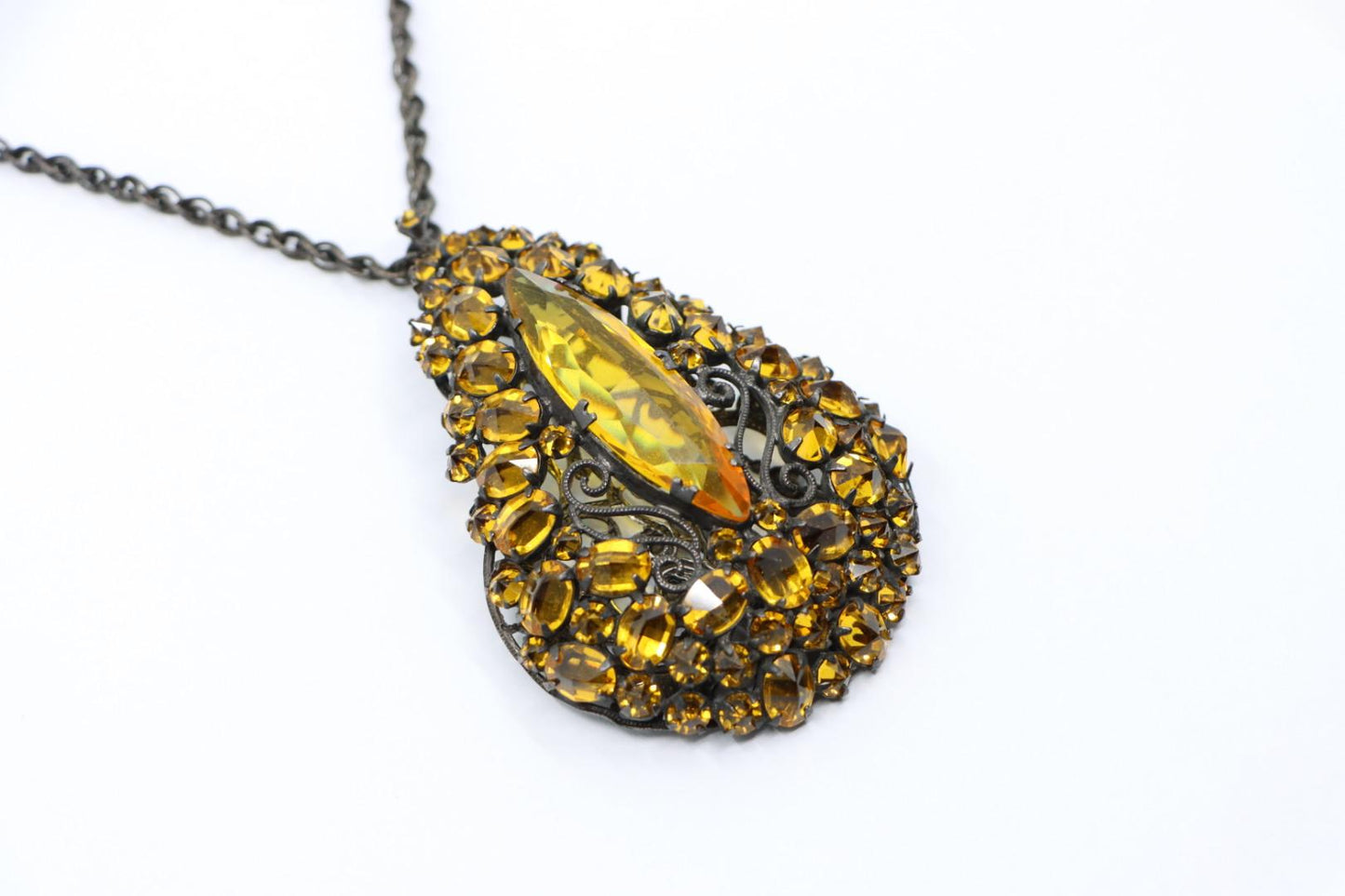 Rare Schreiner Yellow Crystal Pendant Necklace