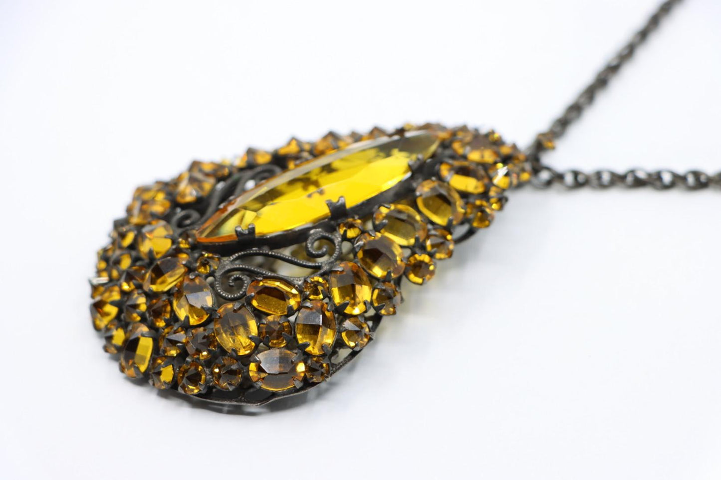 Rare Schreiner Yellow Crystal Pendant Necklace