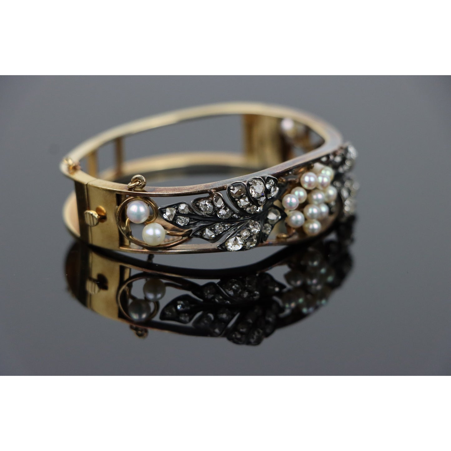 Victorian Diamond & Pearl Cuff Bracelet