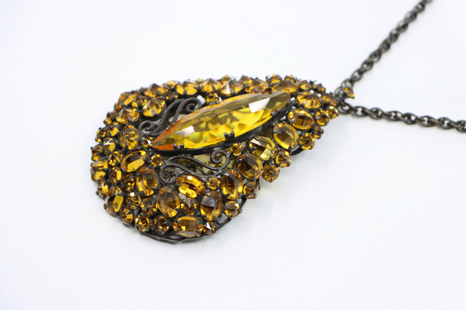 Rare Schreiner Yellow Crystal Pendant Necklace