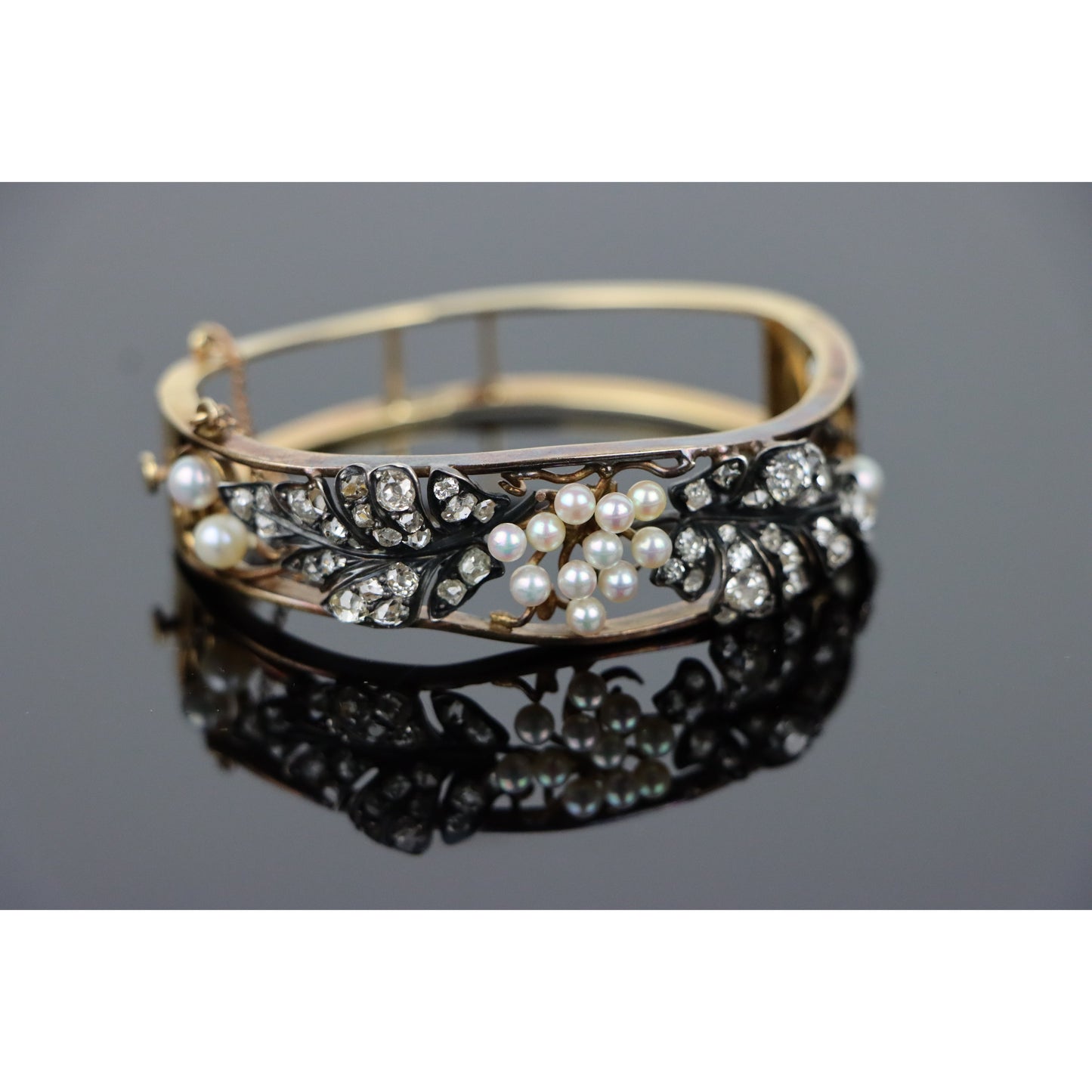 Victorian Diamond & Pearl Cuff Bracelet