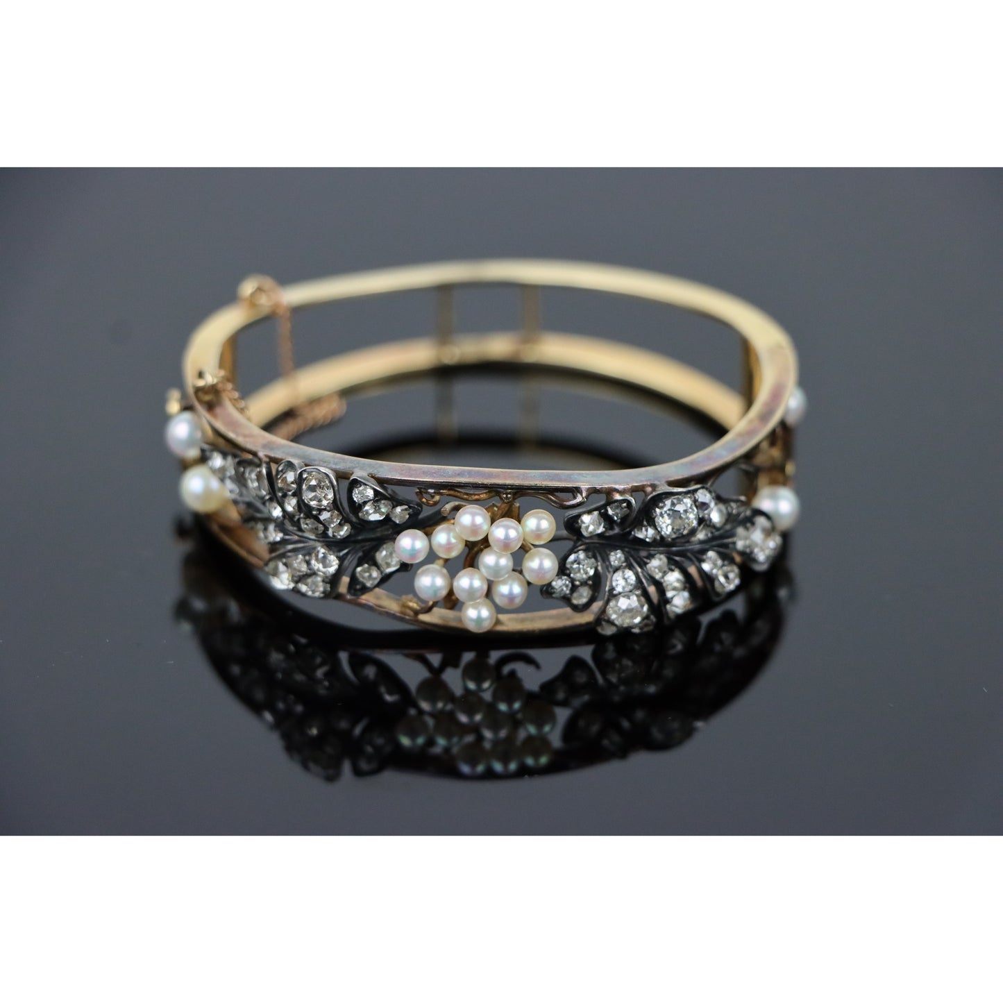 Victorian Diamond & Pearl Cuff Bracelet