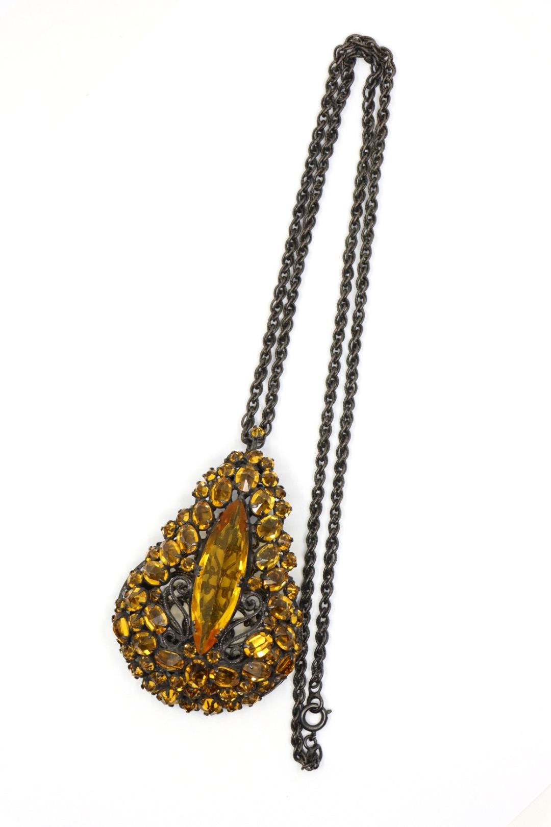 Rare Schreiner Yellow Crystal Pendant Necklace