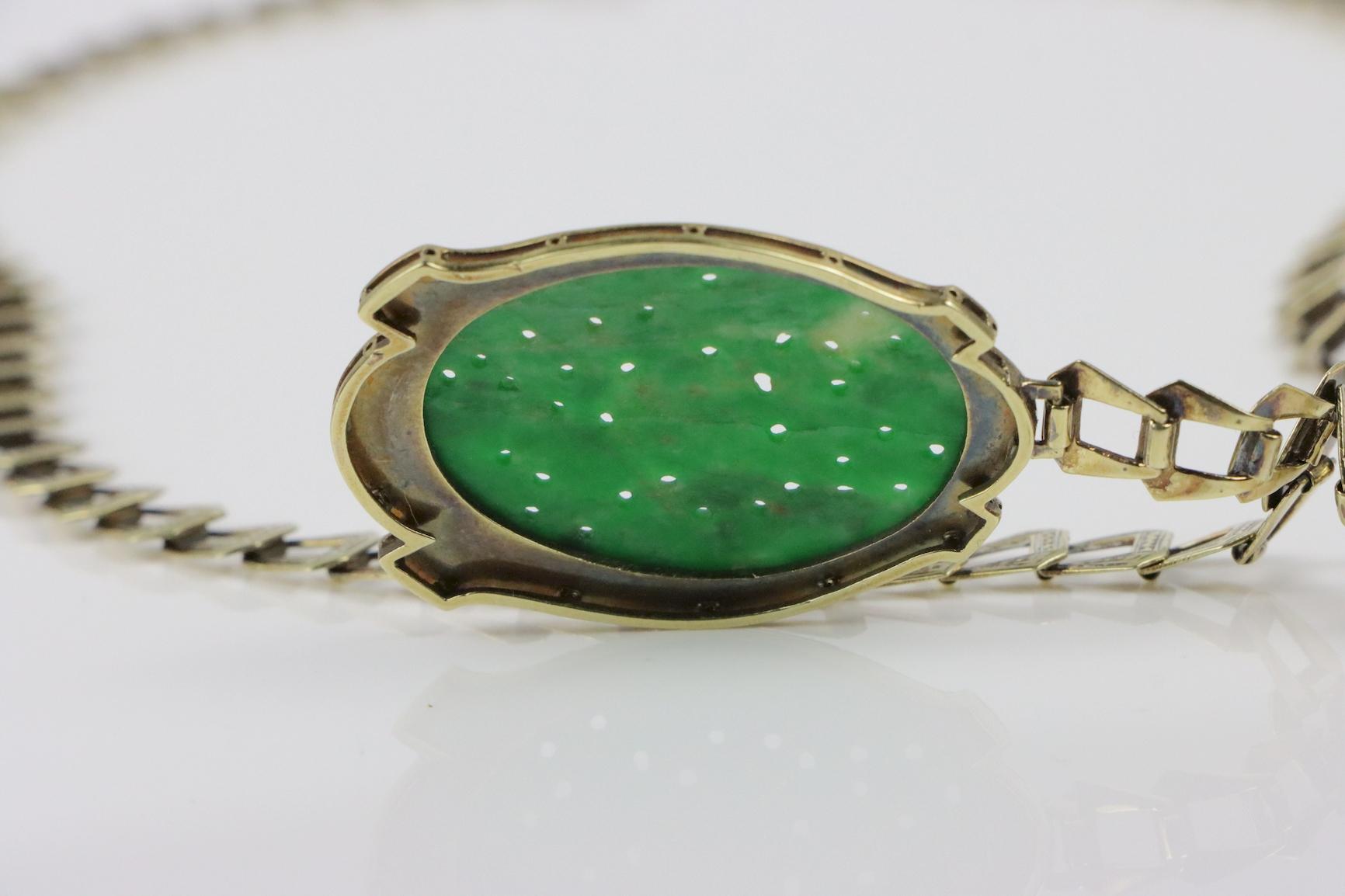 Antique 14K Gold Jade Pendant Necklace