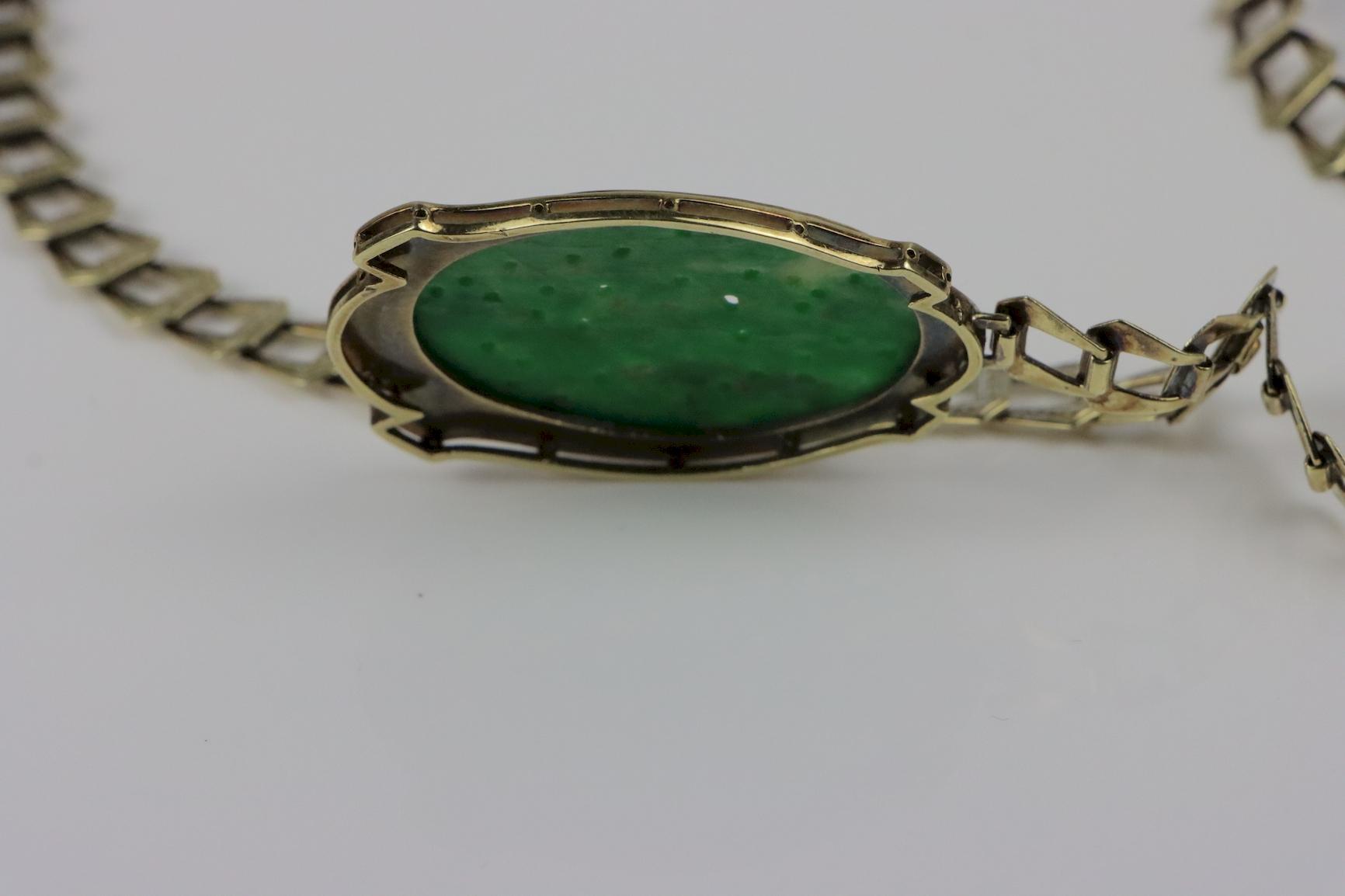 Antique 14K Gold Jade Pendant Necklace