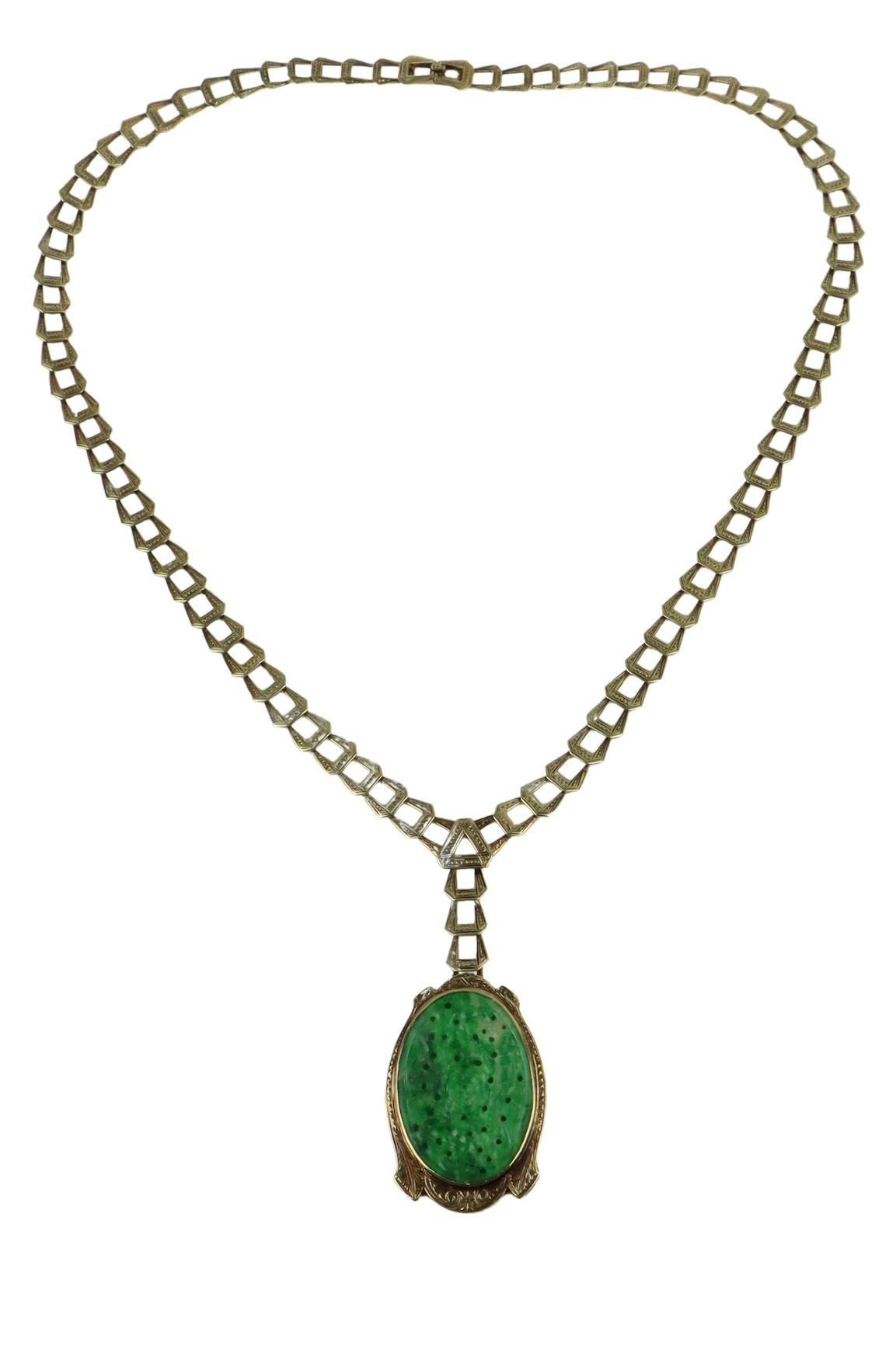 Antique 14K Gold Jade Pendant Necklace