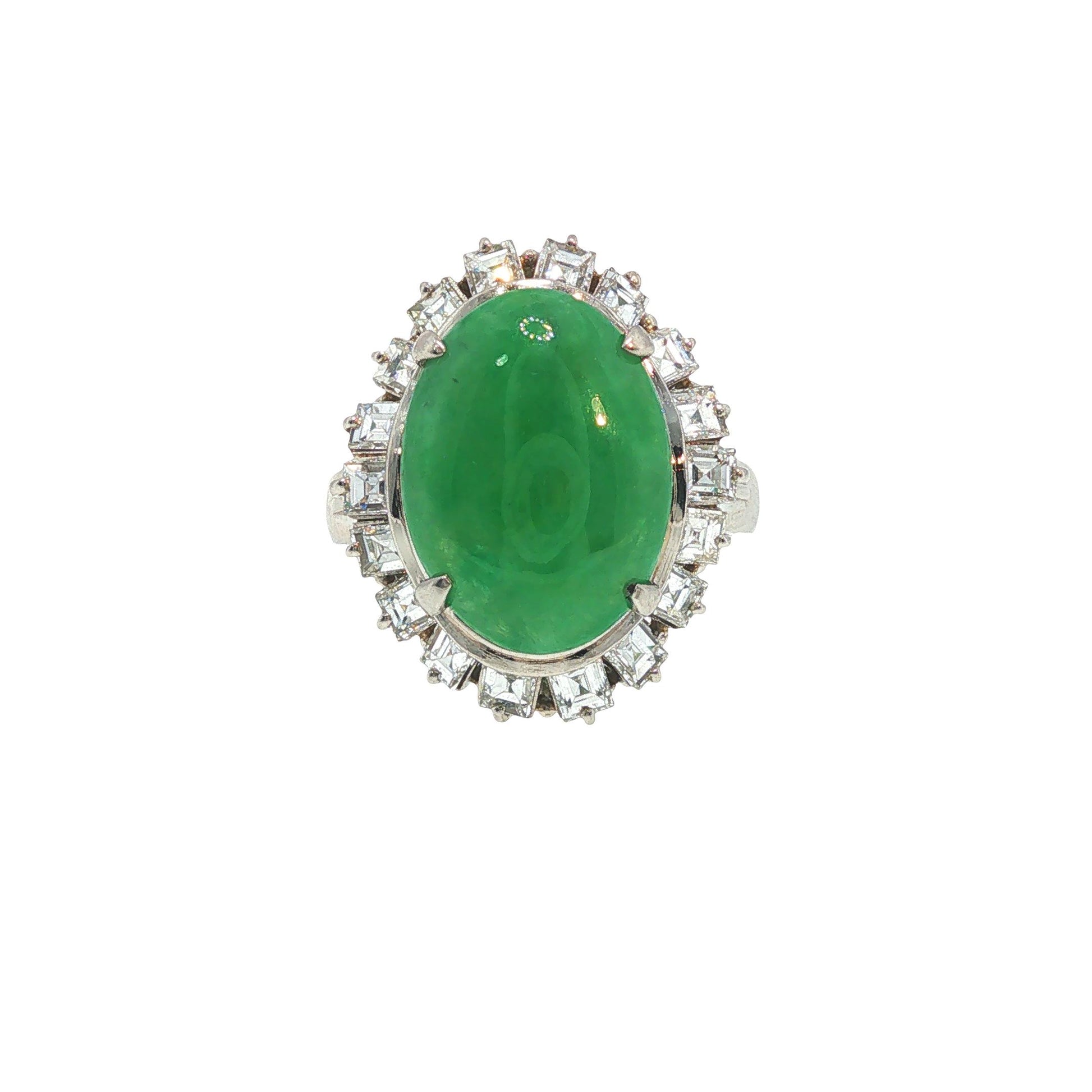 GIA Certified Platinum Jadeite Jade and Diamond Ring