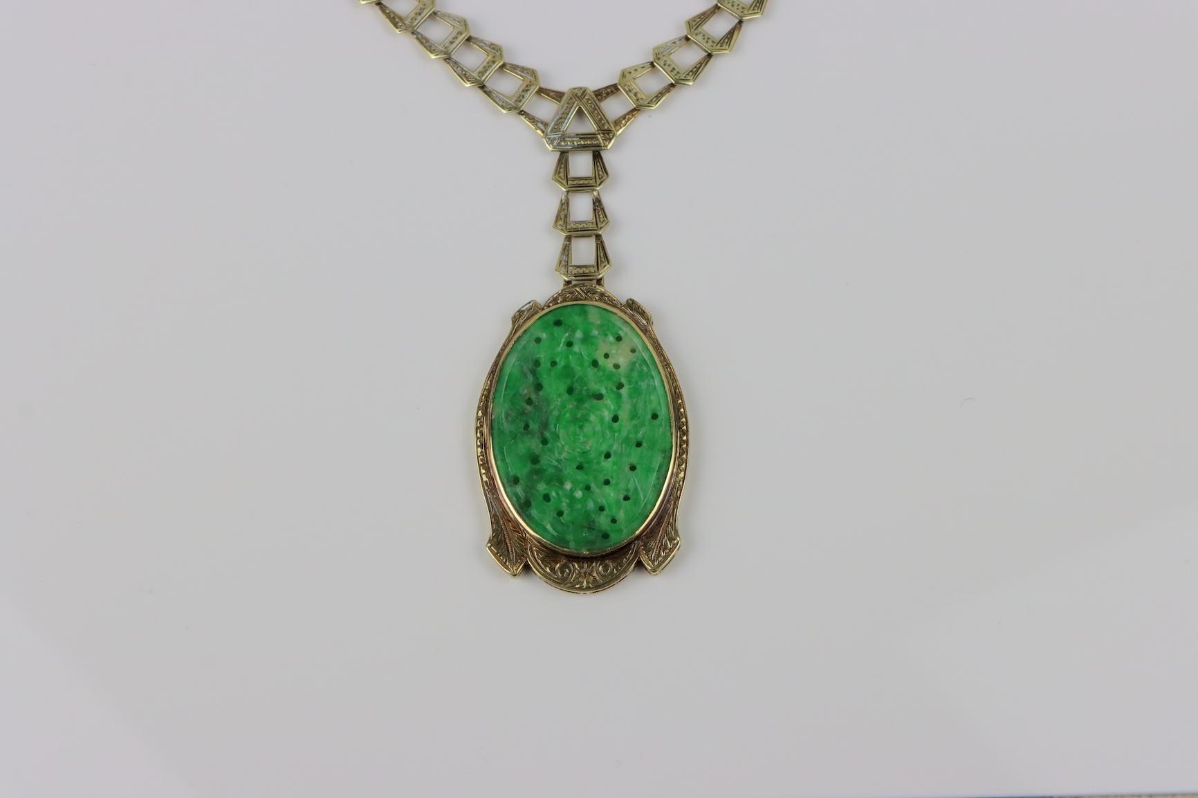 Antique 14K Gold Jade Pendant Necklace