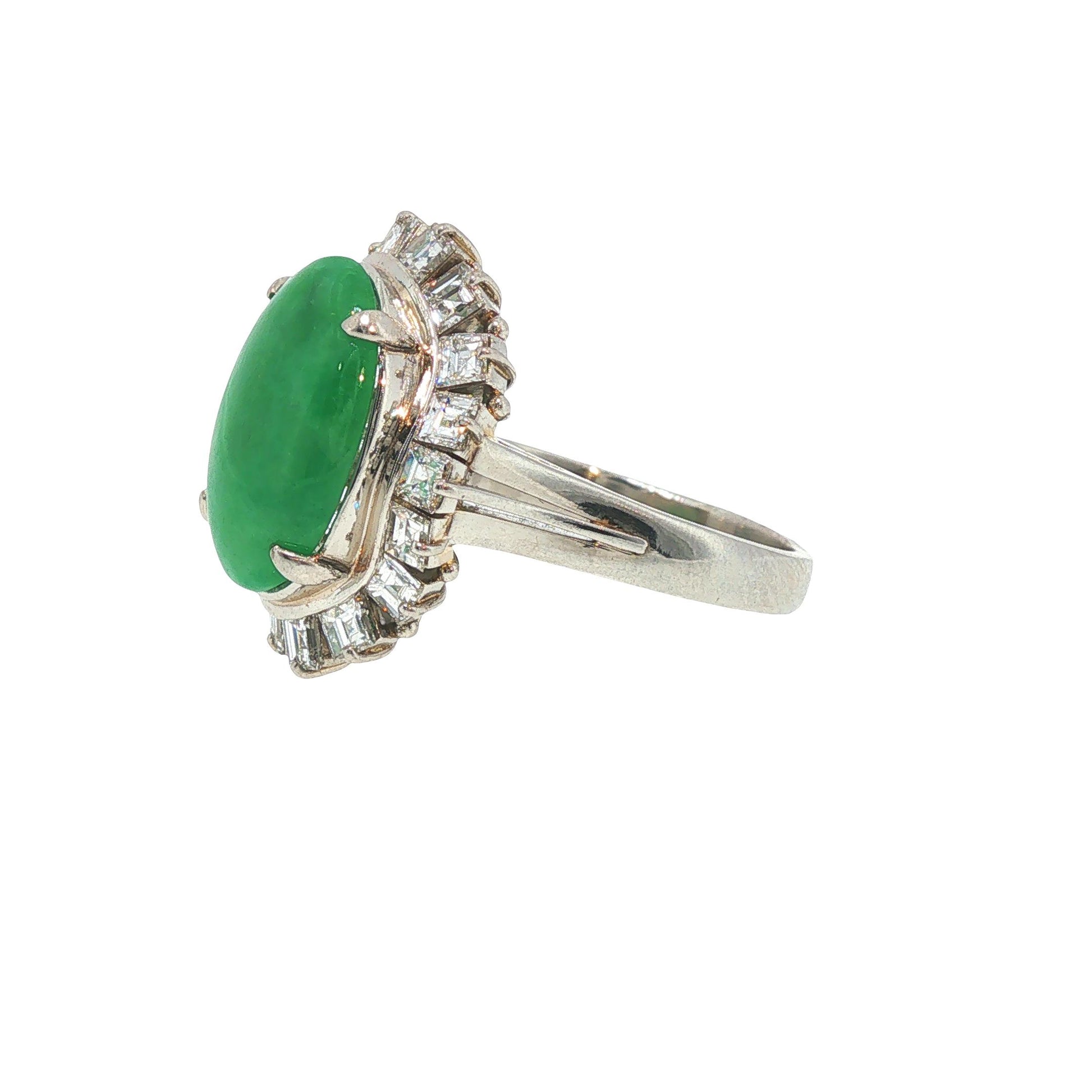 GIA Certified Platinum Jadeite Jade and Diamond Ring