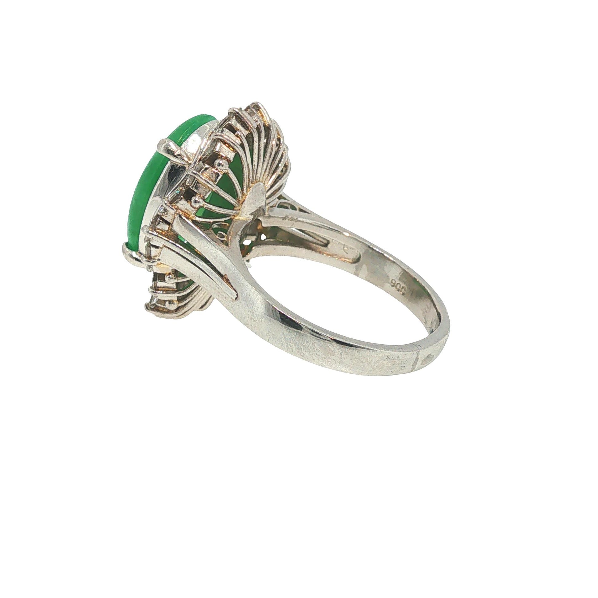 GIA Certified Platinum Jadeite Jade and Diamond Ring