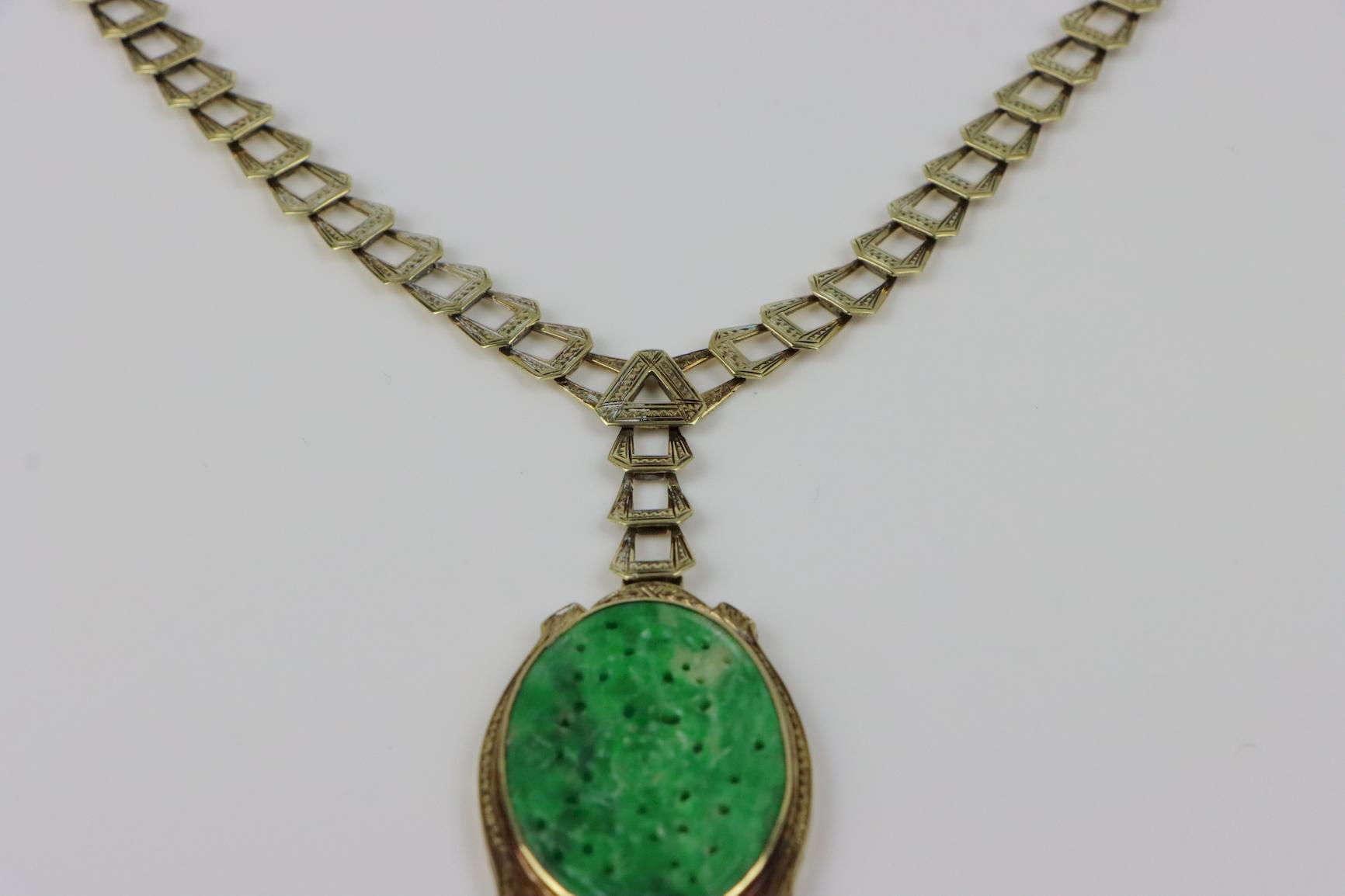 Antique 14K Gold Jade Pendant Necklace