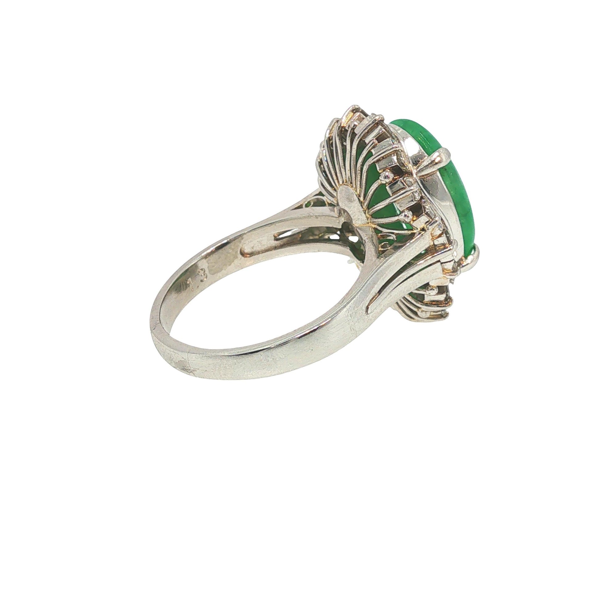 GIA Certified Platinum Jadeite Jade and Diamond Ring