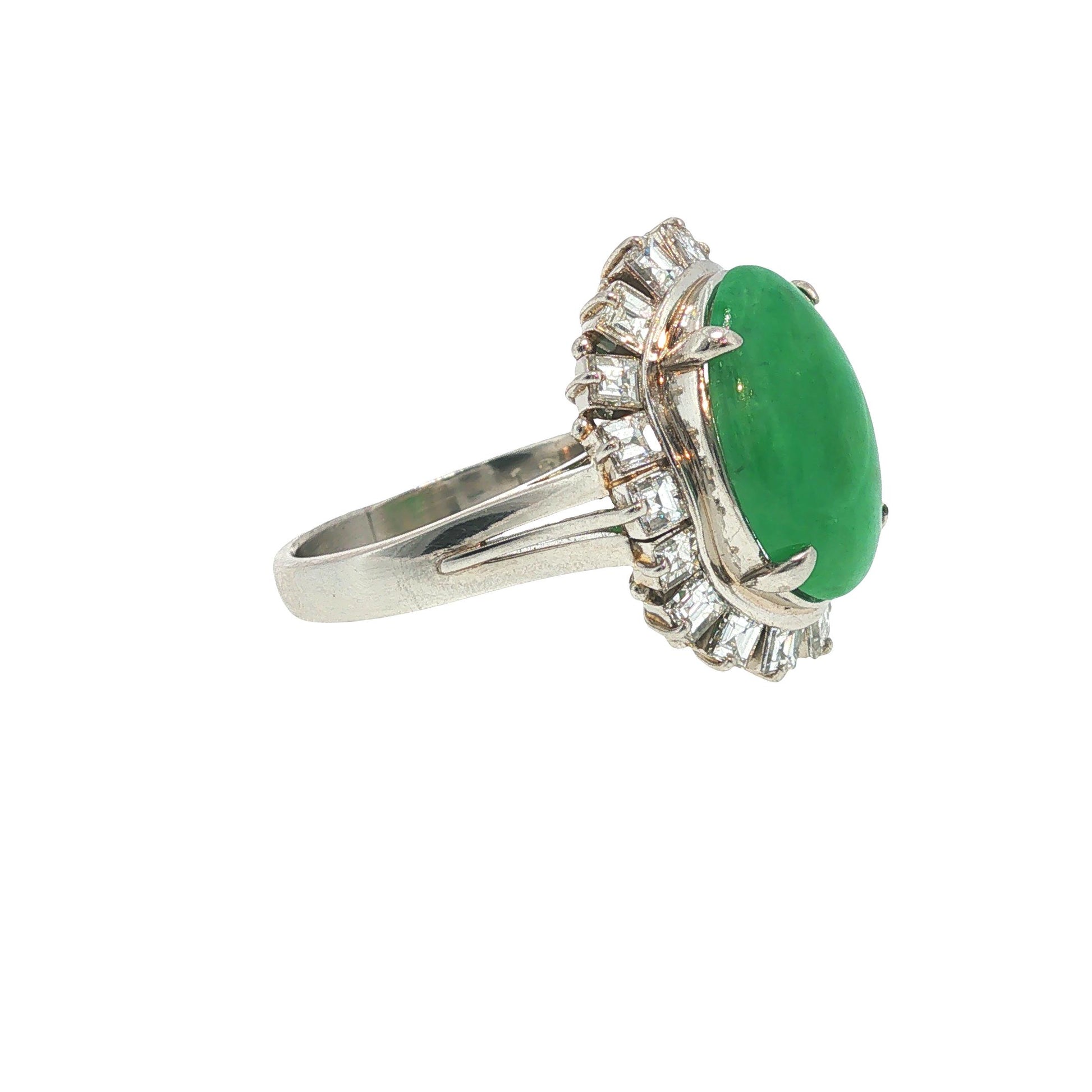 GIA Certified Platinum Jadeite Jade and Diamond Ring