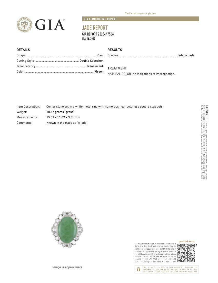 GIA Certified Platinum Jadeite Jade and Diamond Ring
