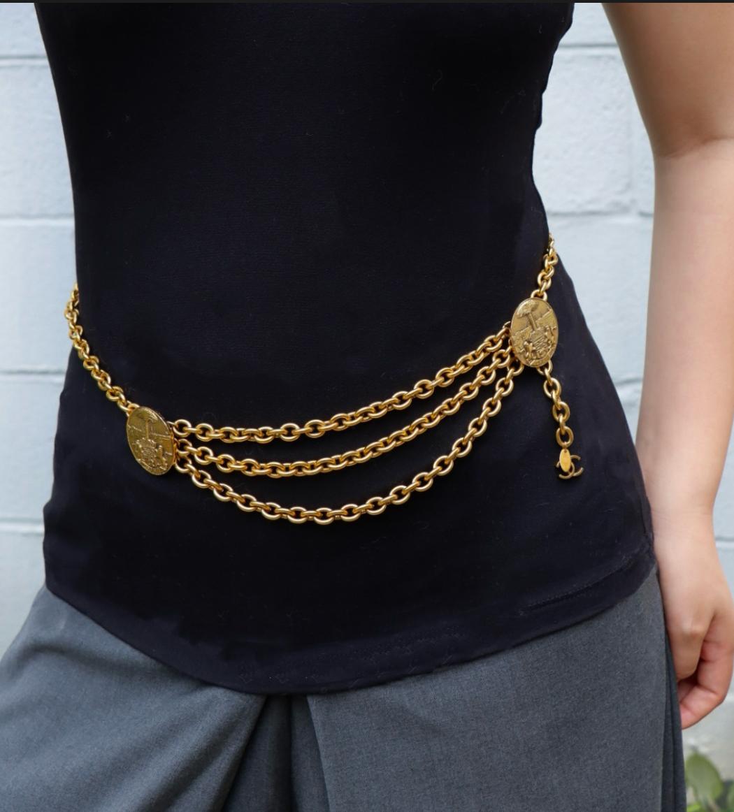 Vintage Chanel Gold Tone Medal Chain Belt