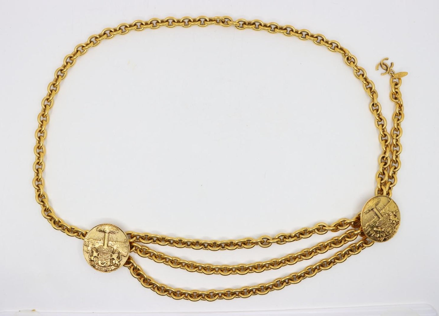 Vintage Chanel Gold Tone Medal Chain Belt