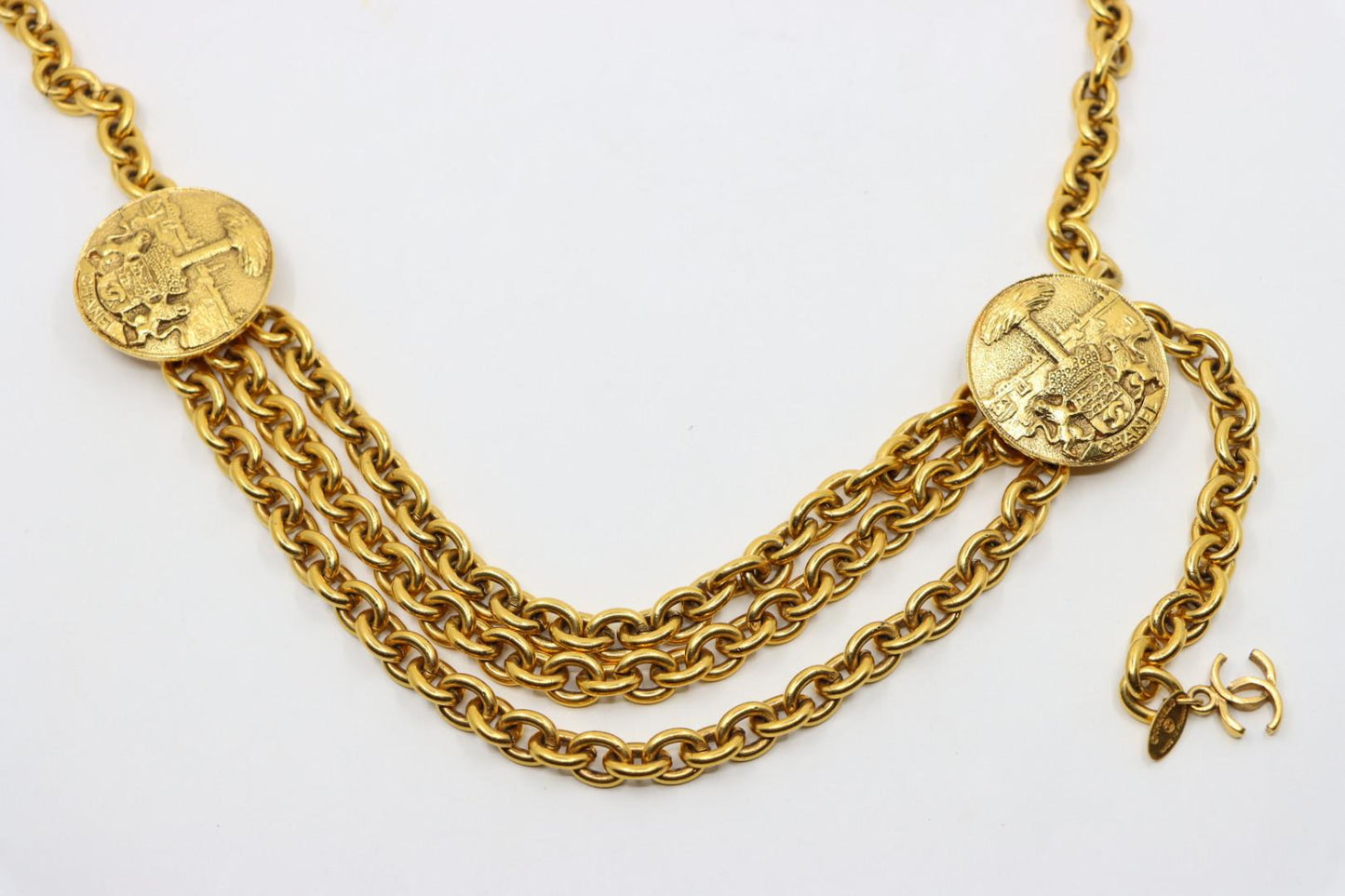 Vintage Chanel Gold Tone Medal Chain Belt