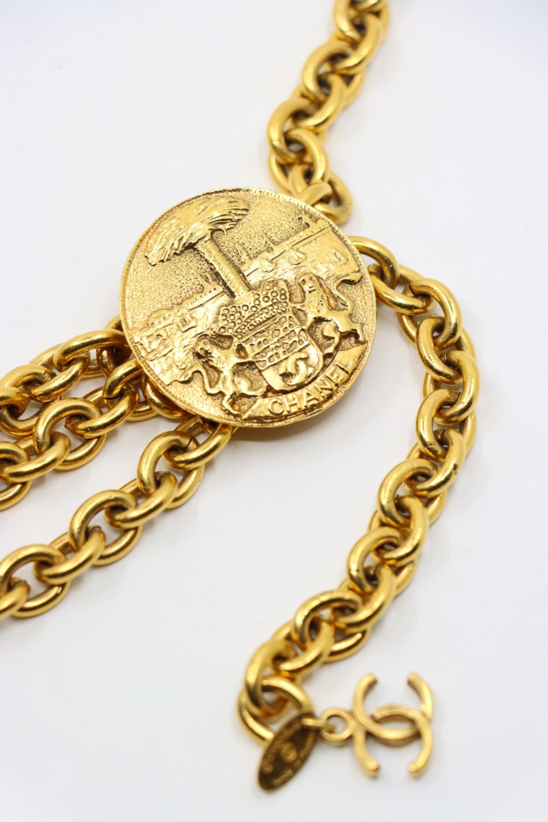 Vintage Chanel Gold Tone Medal Chain Belt