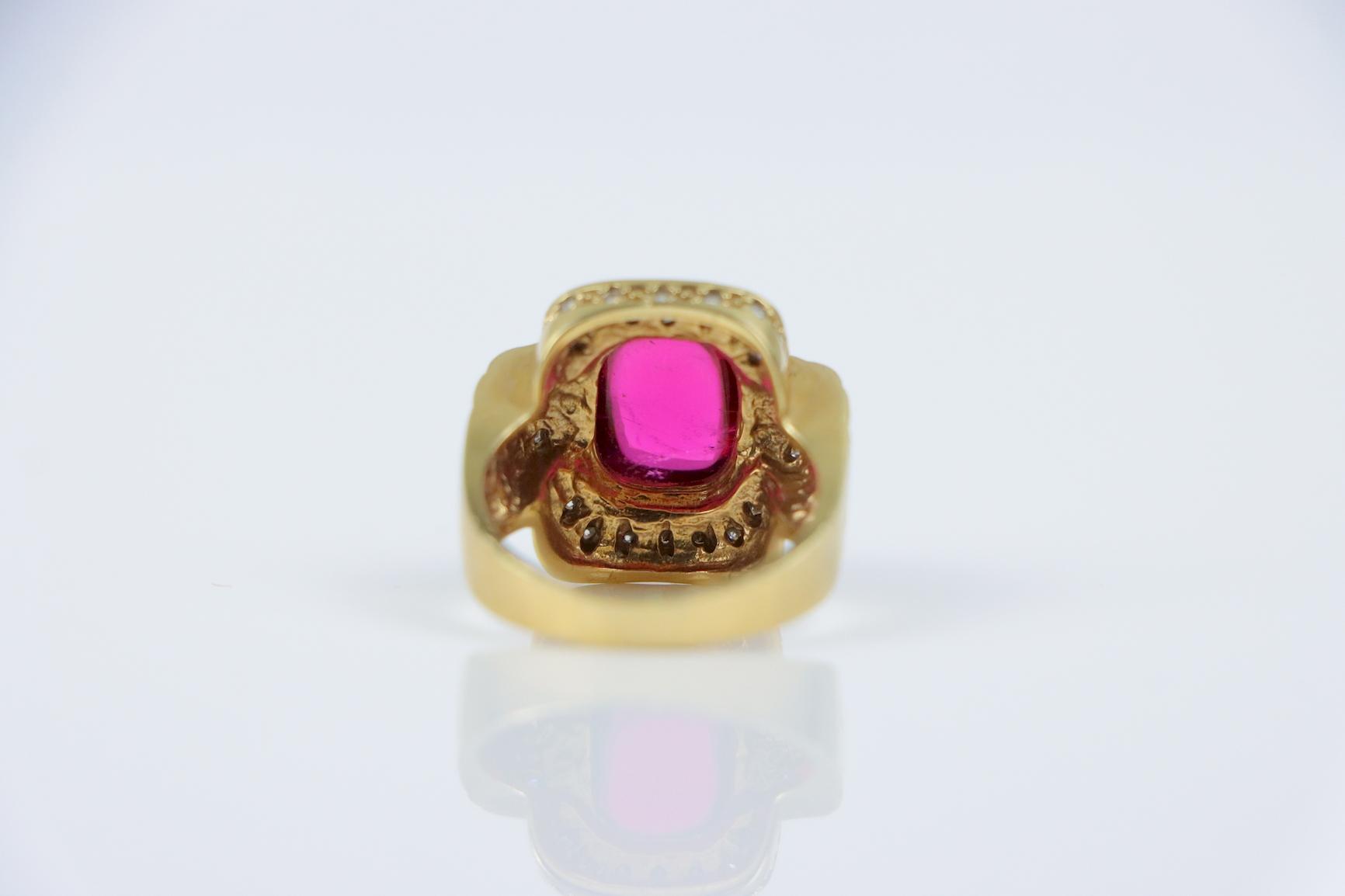 Vintage GIA Certified 14K Gold Rubellite Tourmaline & Diamond Ring