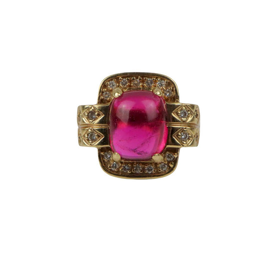 Vintage GIA Certified 14K Gold Rubellite Tourmaline & Diamond Ring