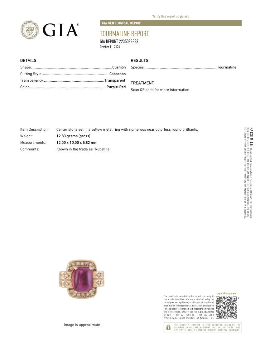 Vintage GIA Certified 14K Gold Rubellite Tourmaline & Diamond Ring