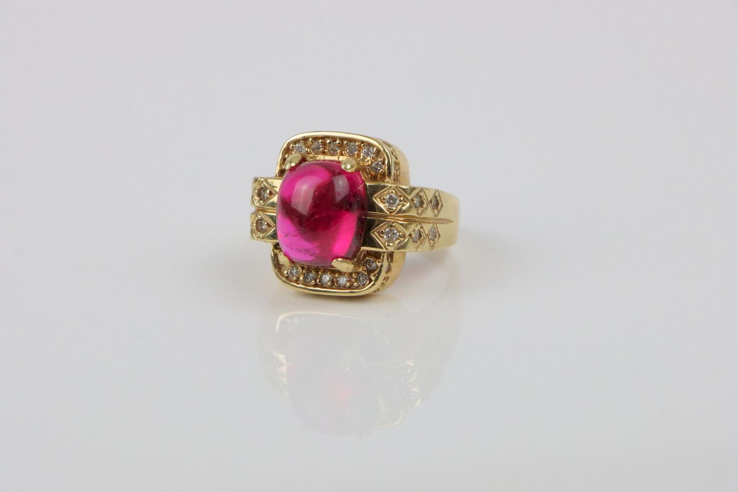 Vintage GIA Certified 14K Gold Rubellite Tourmaline & Diamond Ring