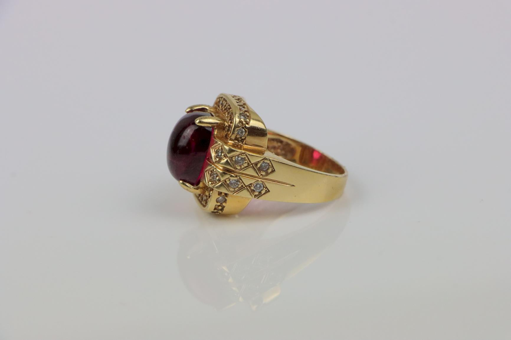 Vintage GIA Certified 14K Gold Rubellite Tourmaline & Diamond Ring