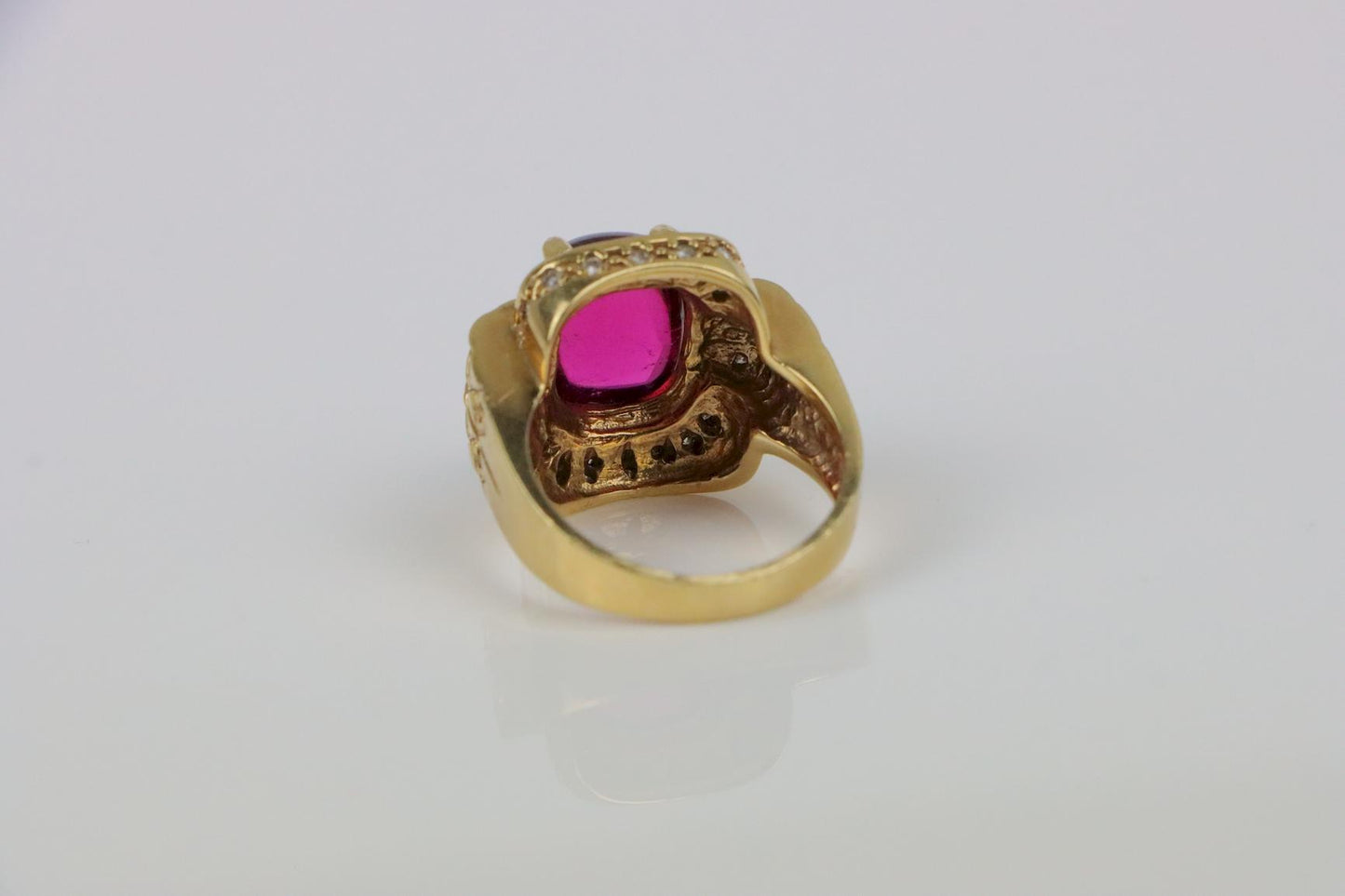 Vintage GIA Certified 14K Gold Rubellite Tourmaline & Diamond Ring