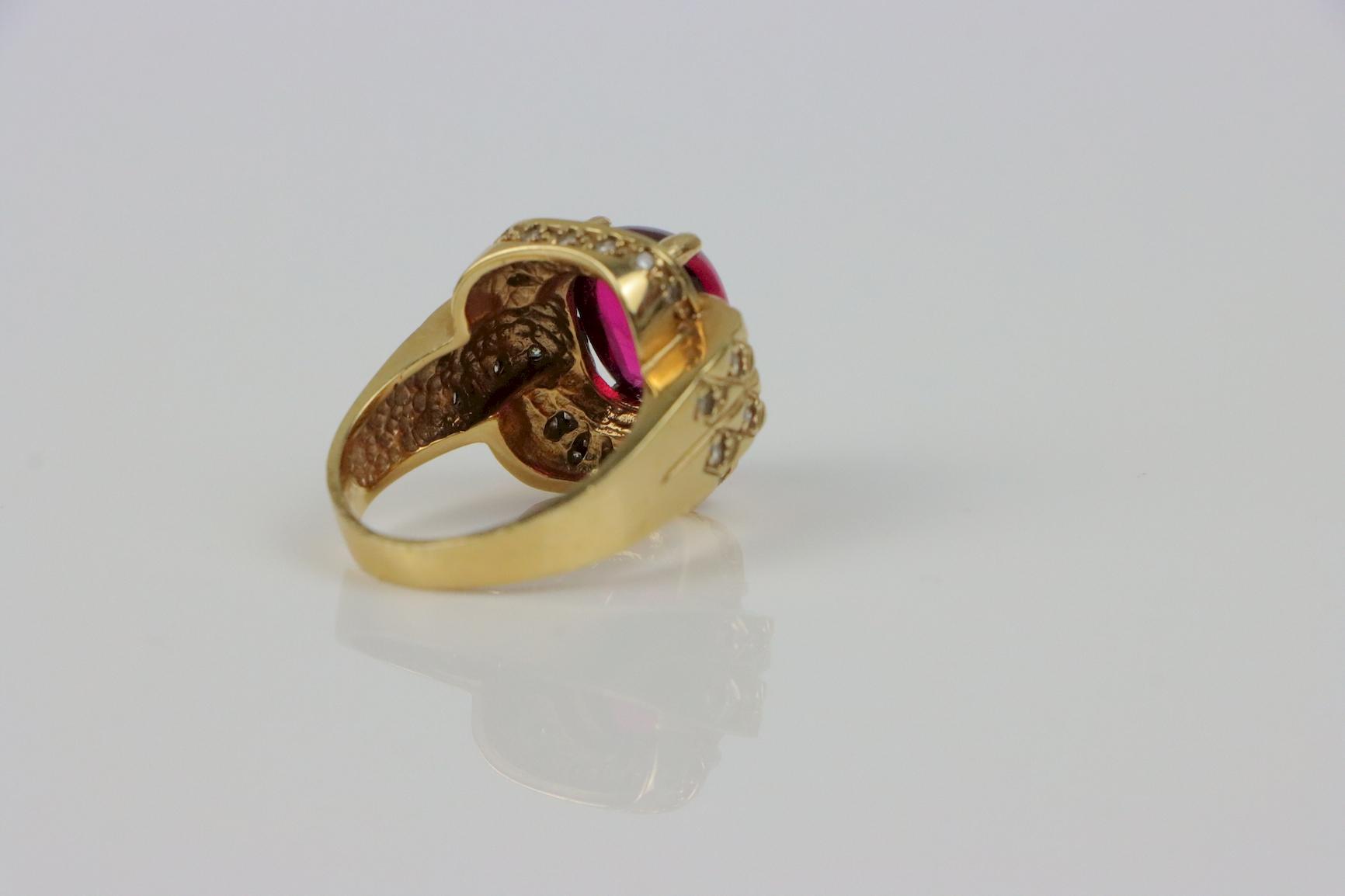 Vintage GIA Certified 14K Gold Rubellite Tourmaline & Diamond Ring