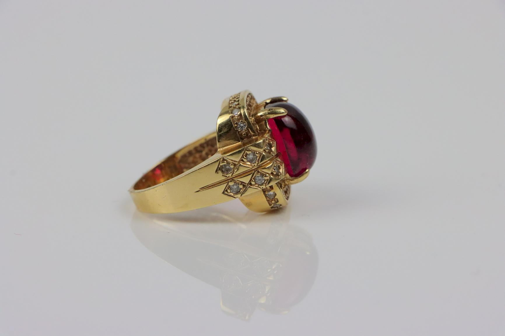 Vintage GIA Certified 14K Gold Rubellite Tourmaline & Diamond Ring