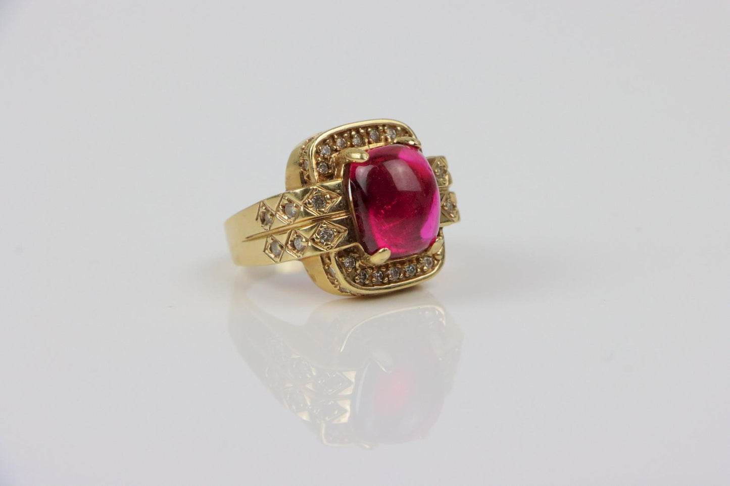 Vintage GIA Certified 14K Gold Rubellite Tourmaline & Diamond Ring