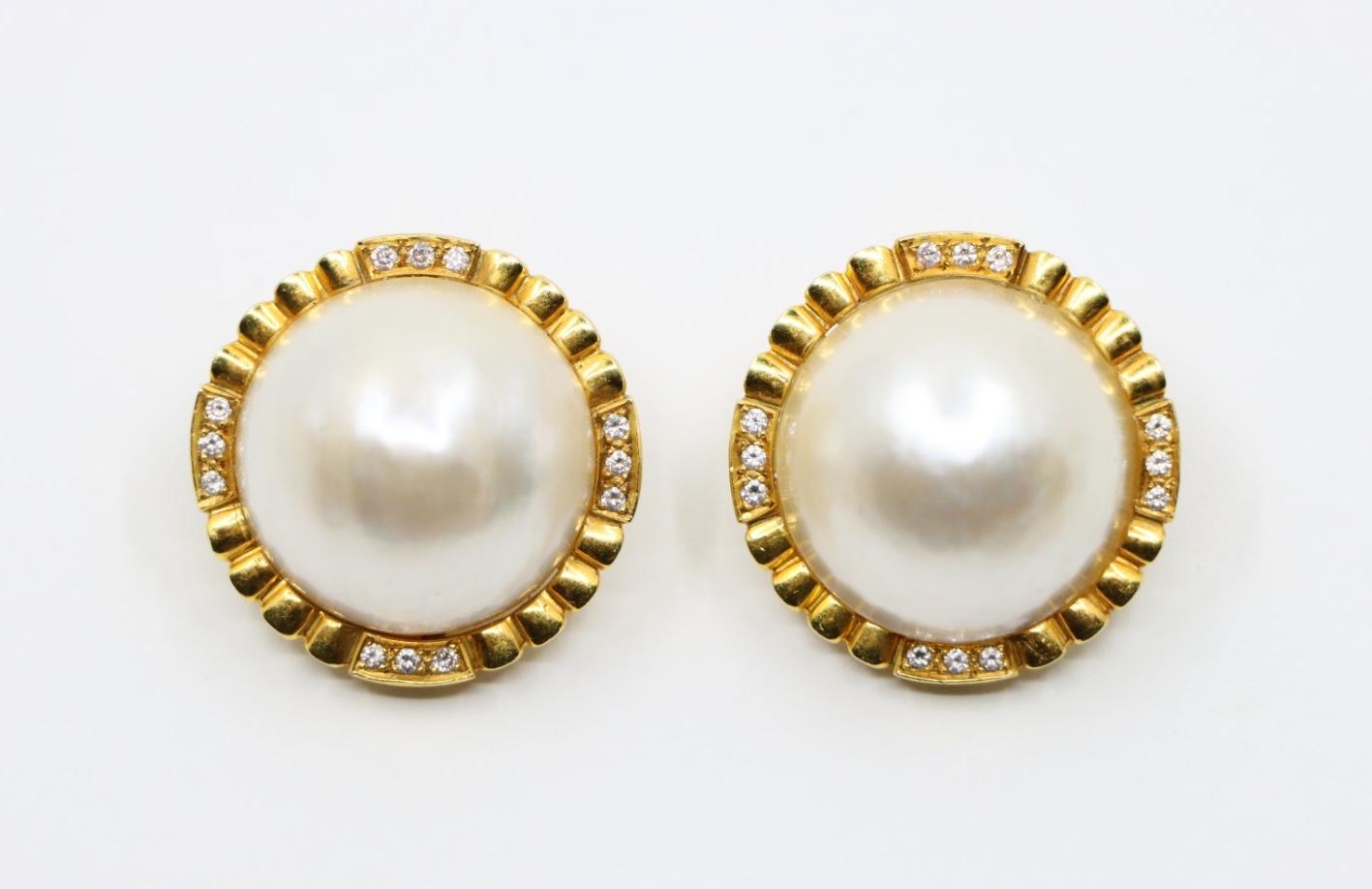 Vintage Tiffany & Co. 18K Gold Diamond Pearl Earrings