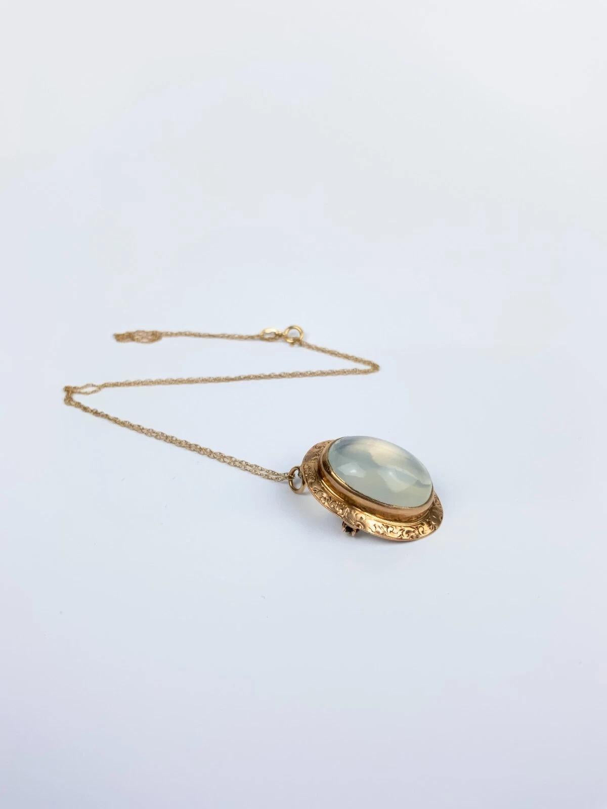 A Vintage Changeable 14K Gold Moon Stone Pendant Brooch Pin Necklace