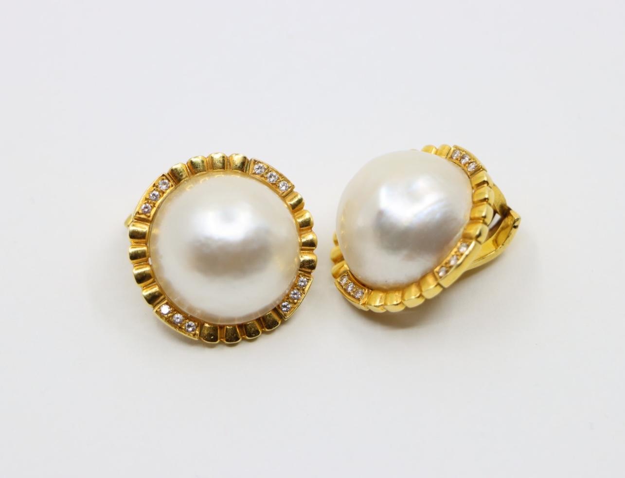 Vintage Tiffany & Co. 18K Gold Diamond Pearl Earrings