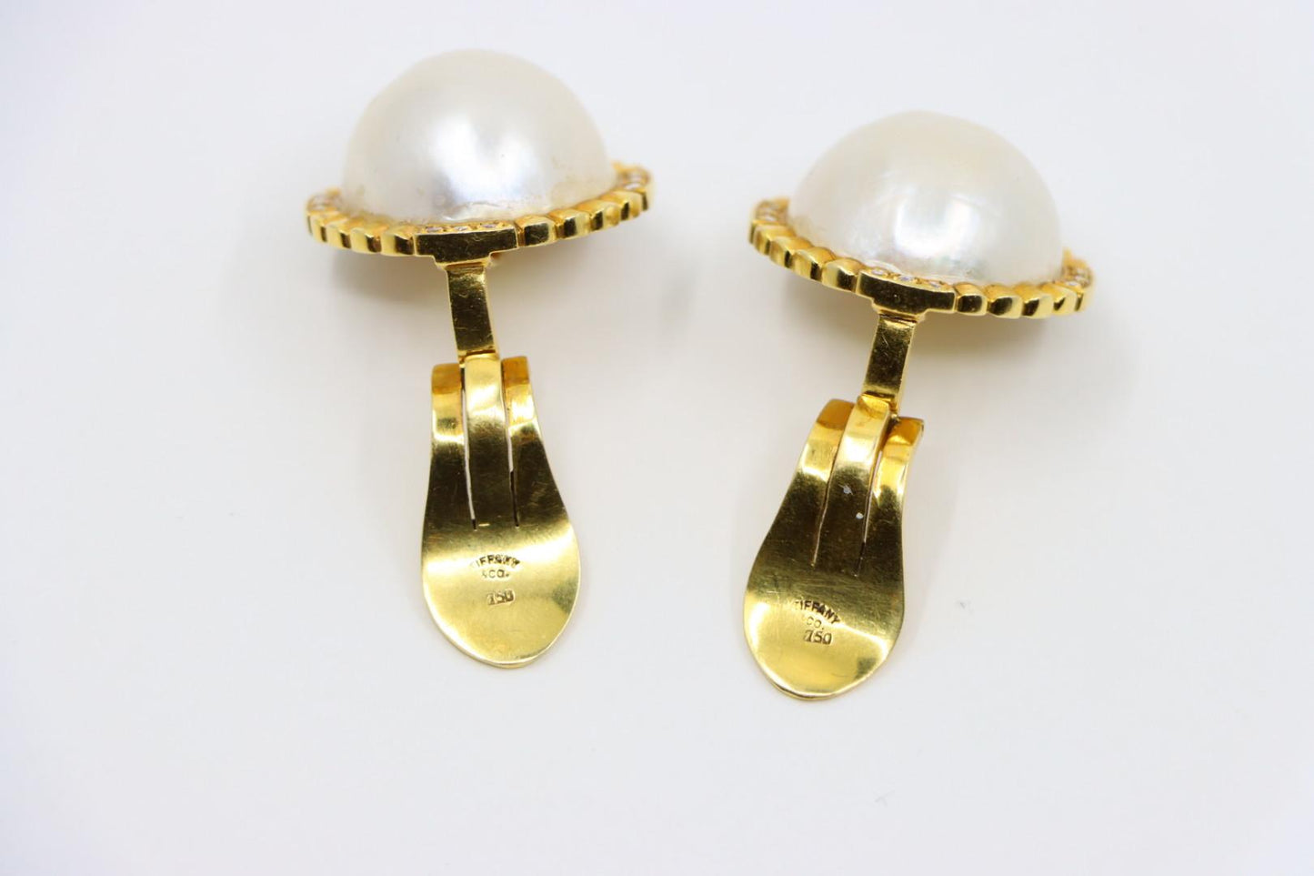 Vintage Tiffany & Co. 18K Gold Diamond Pearl Earrings