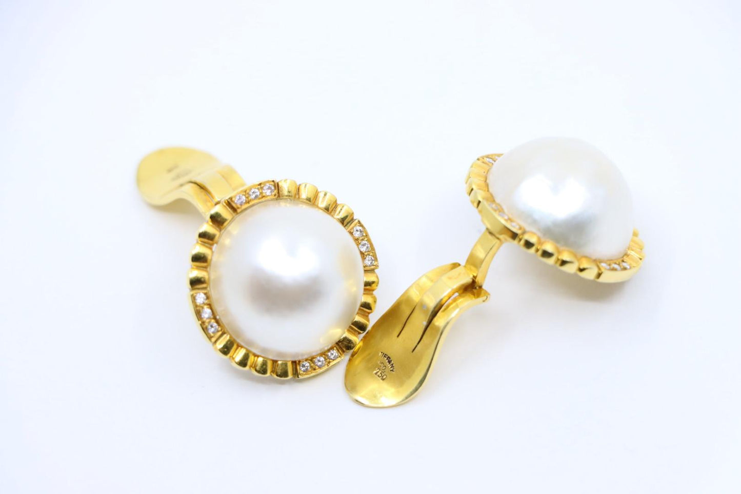 Vintage Tiffany & Co. 18K Gold Diamond Pearl Earrings