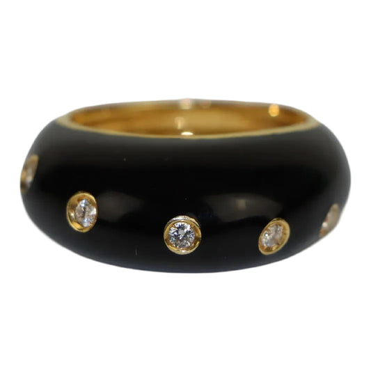 18K Gold Onyx Diamond Bombe Ring