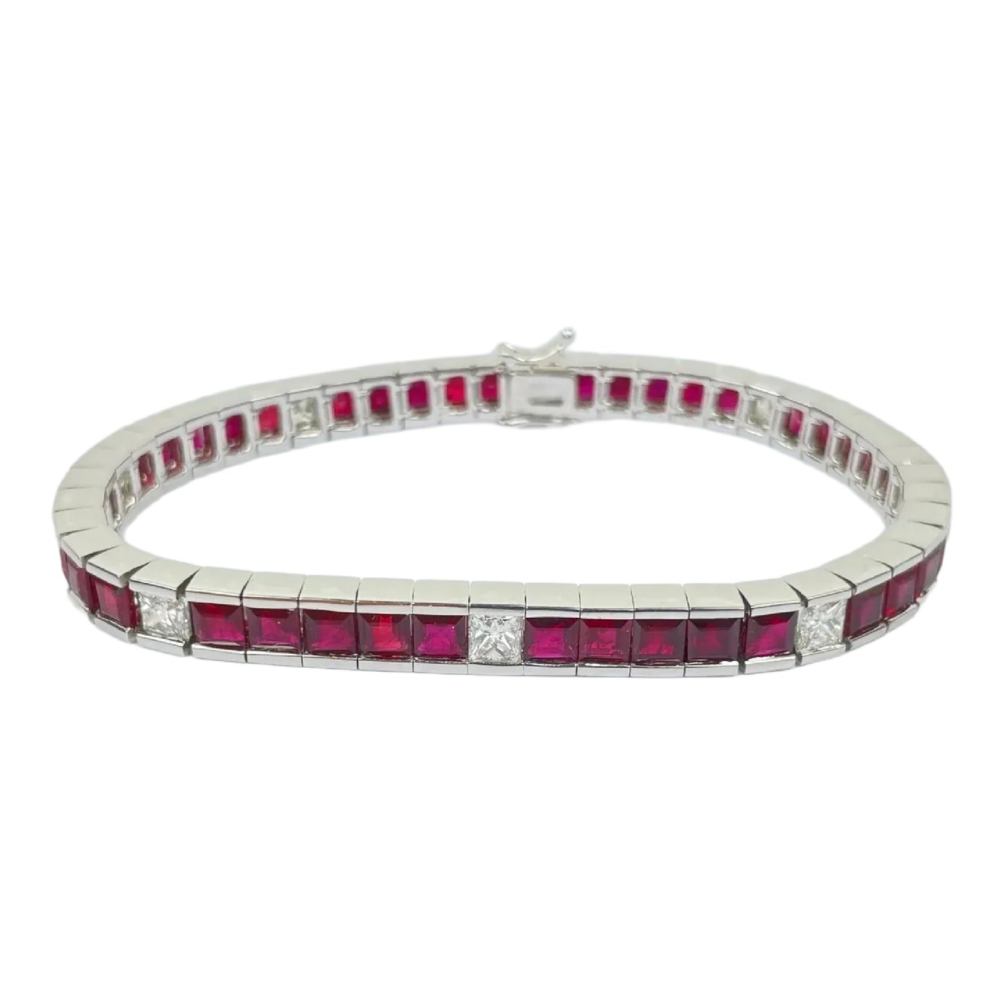 GIA Certified Red Ruby Diamond Line 18k Gold Bracelet