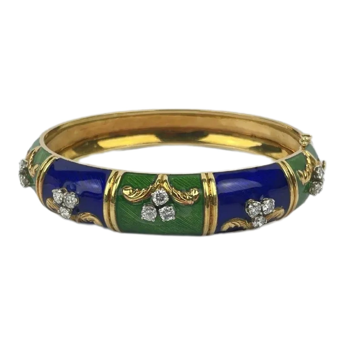 18k Gold Enamel Diamond Cuff Bracelet