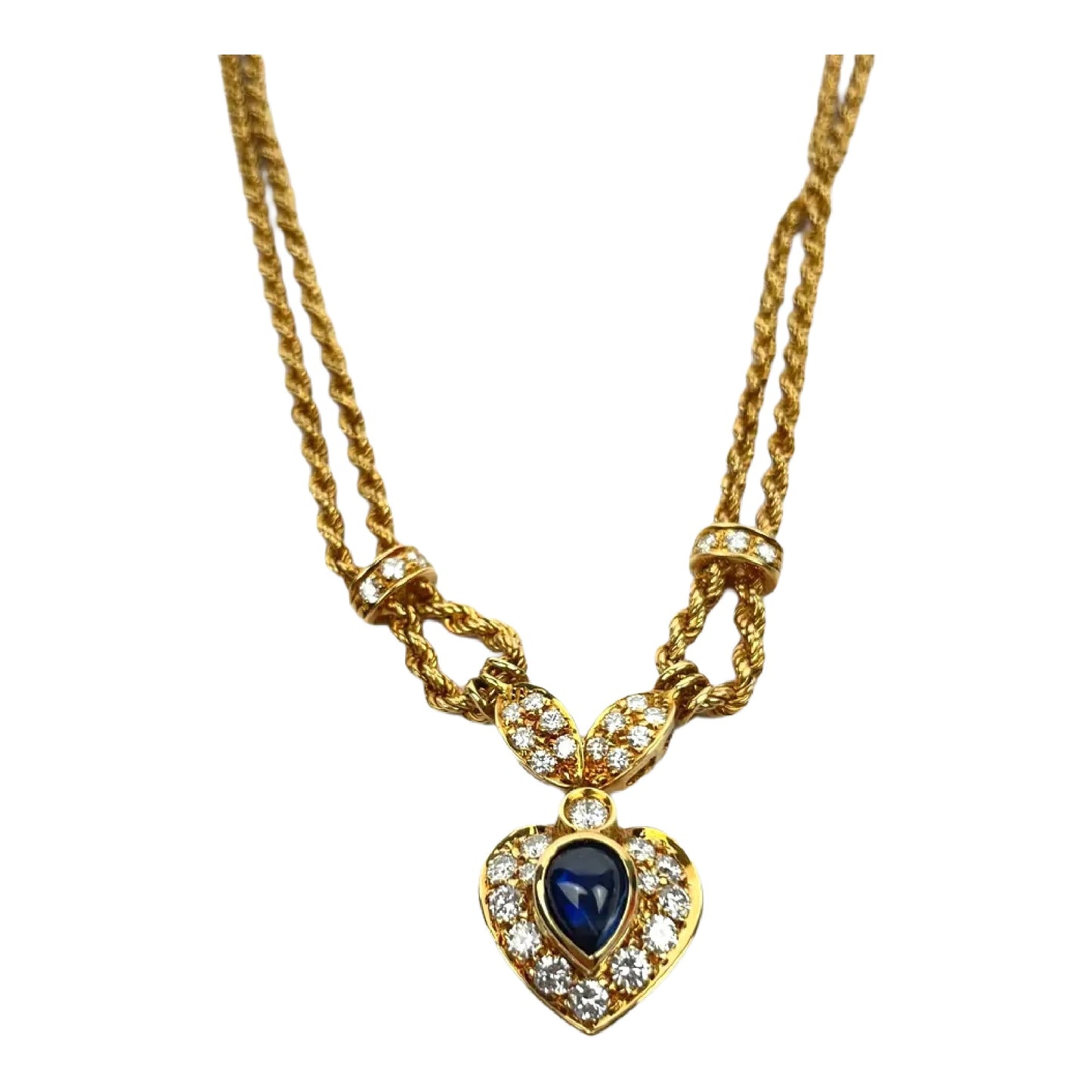 Vintage 18k Gold Diamond Sapphire Necklace