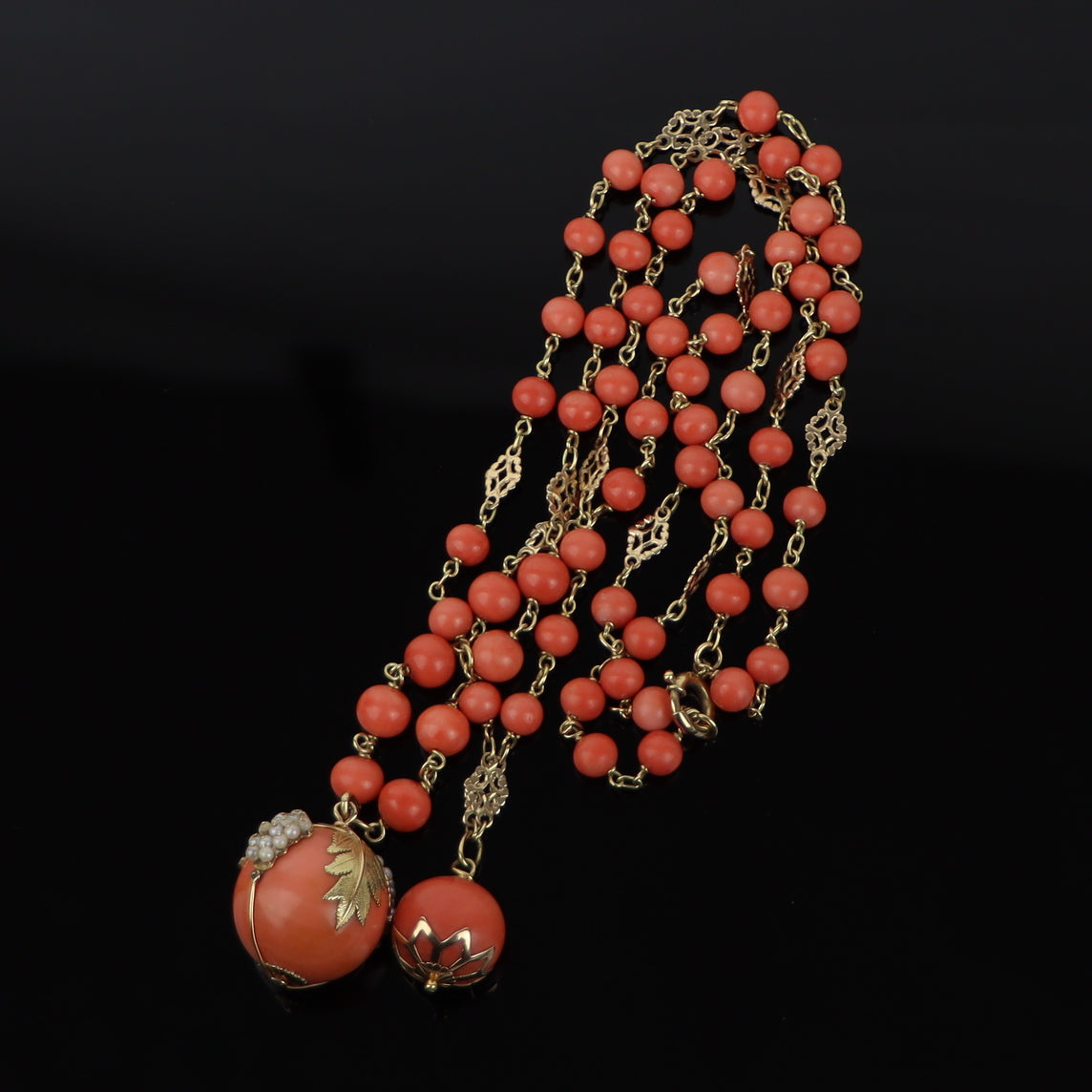 Large Coral Beads & 18K Gold Necklace