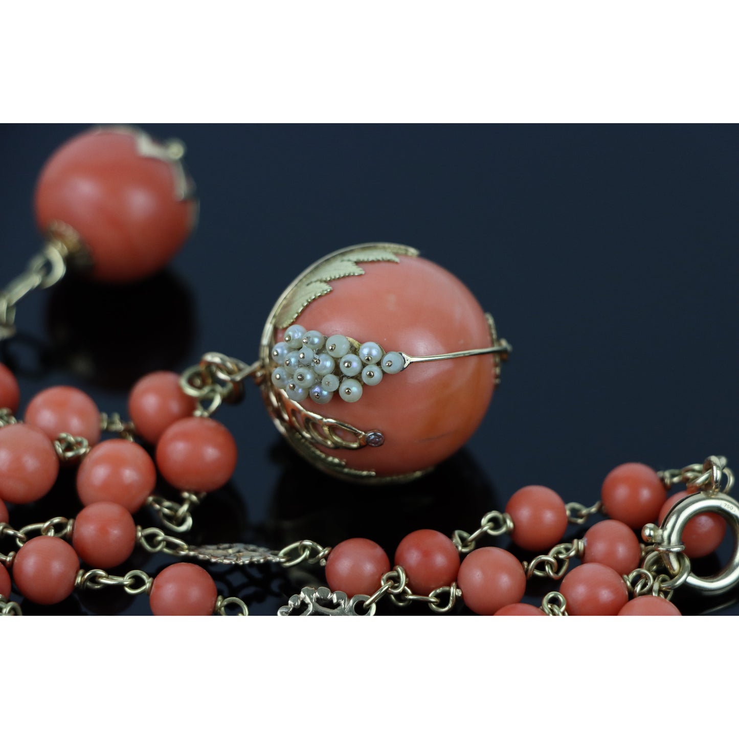 Large Coral Beads & 18K Gold Necklace