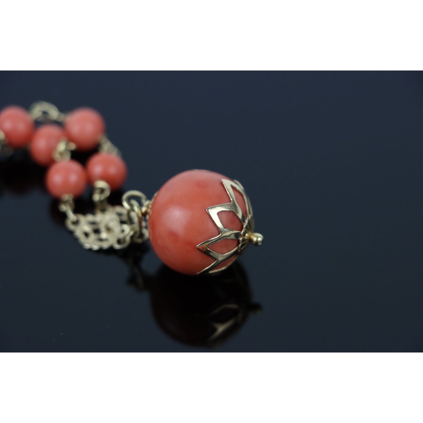 Large Coral Beads & 18K Gold Necklace